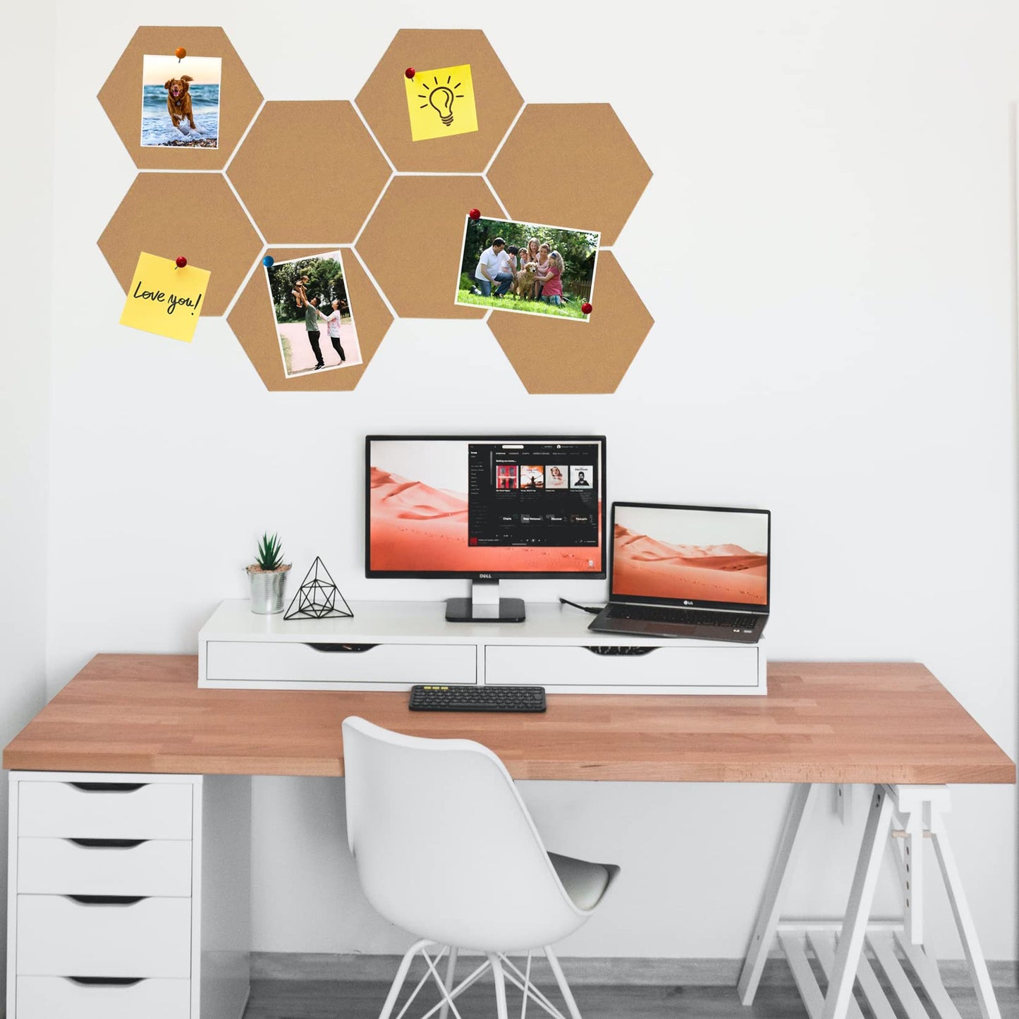 HULAVO 8Pcs Hexagon Felt Cork Board Tiles, Self Adhesive DIY Bulletin Board Pin Board for Office School Home Wall Decor Stickers Memos Photos Display (Deep Camel)