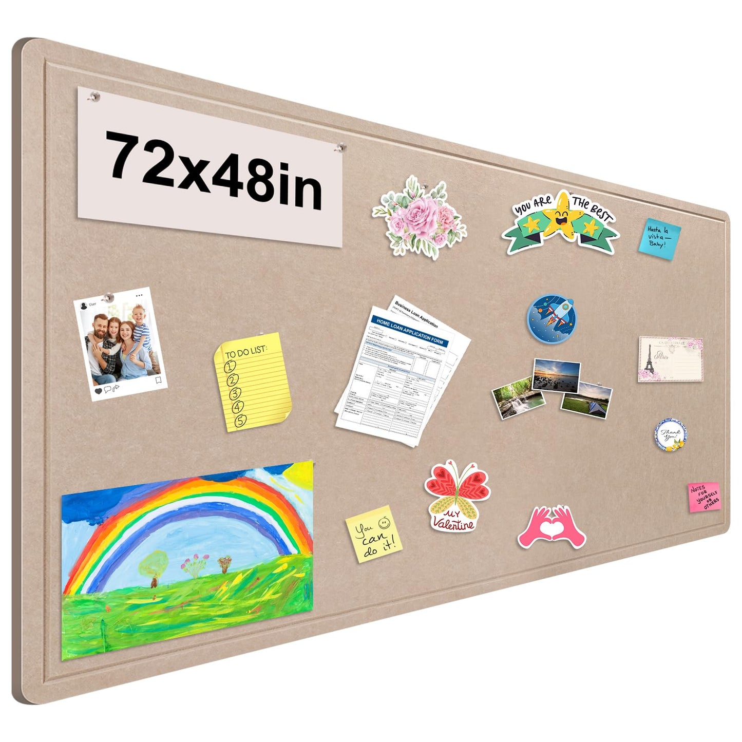 Foldable Large Bulletin Board, 72x48 Inches Cork Board Alternative, Large Felt Board Decorative Pin Board for Wall, Foldable Photo Board Self-Adhesive Vision Board with 36 Pushpins Khaki