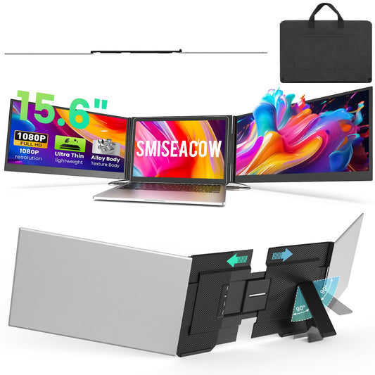 SMISEACOW Triple Laptop Screen Extender 15.6", 1080P FHD IPS 0.18" Ultra-Slim & 3.9 lbs, Plug-Play Portable Triple Monitor for Laptops Fits 13-17.3" Laptops, Compatible with Win/Mac/Android