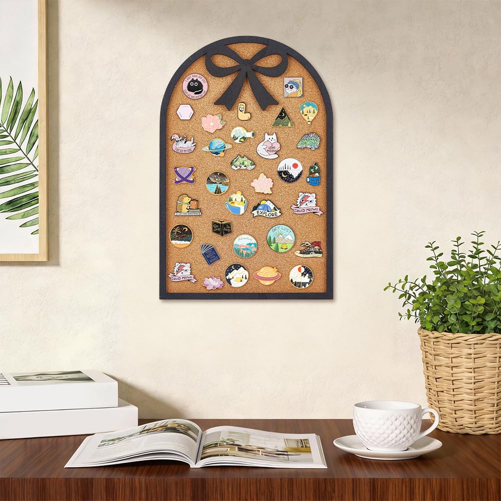 BENECREAT 14.96x9.84 Inch Bow Pin Board with Arch Design Cork Bulletin Board for Brooch Display Storage, Office Home Decor