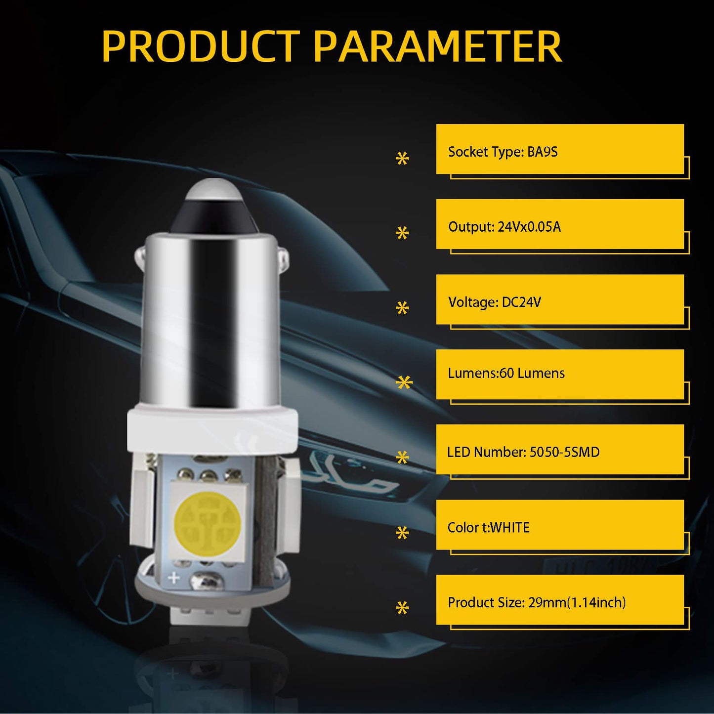 YM E-Bright 20-Pack BA9S 5050 5SMD LED License Plate Light Bulb 24V White