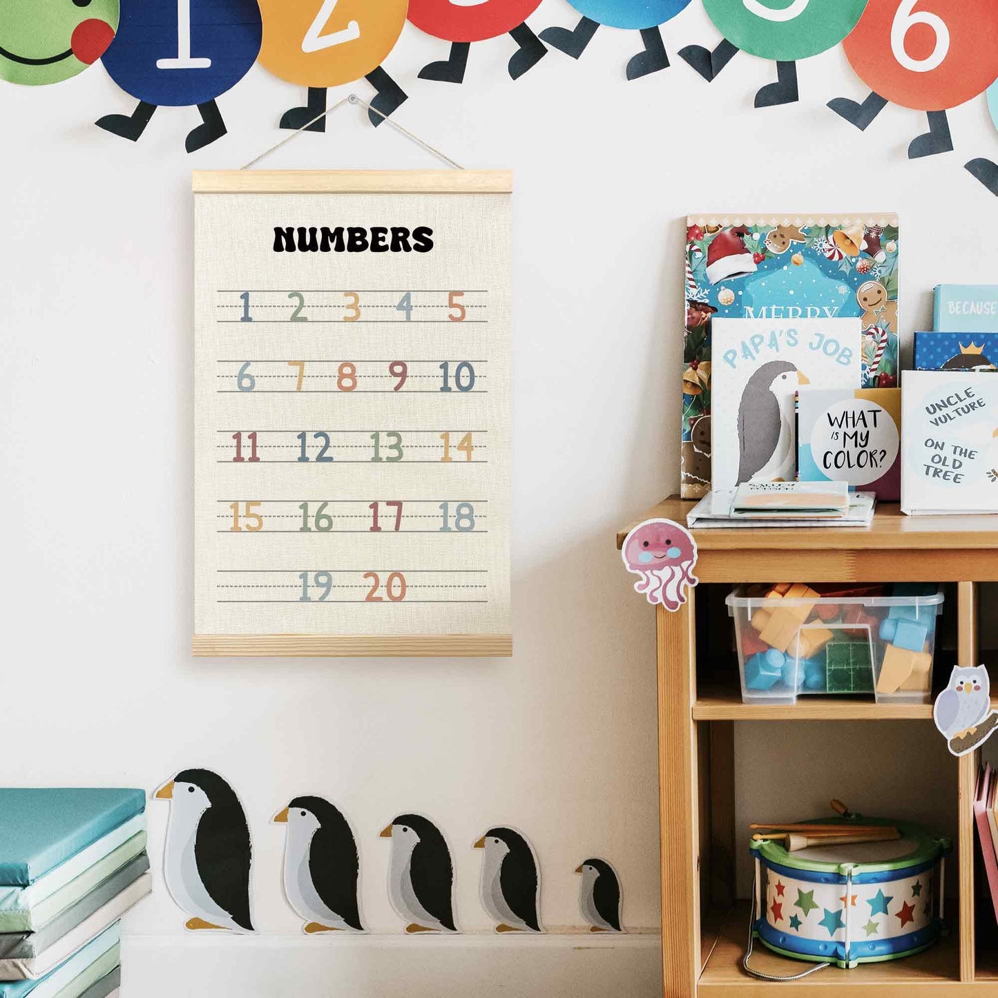 TLESKE Boho Classroom Numbers Chart 1-20 Poster Hanger Frame, Homeschool Hanging Wall Art Decor for Toddler Kids Room Nursery Playroom, Preschool Prek Learning Educational Poster Print Banner, 12x16