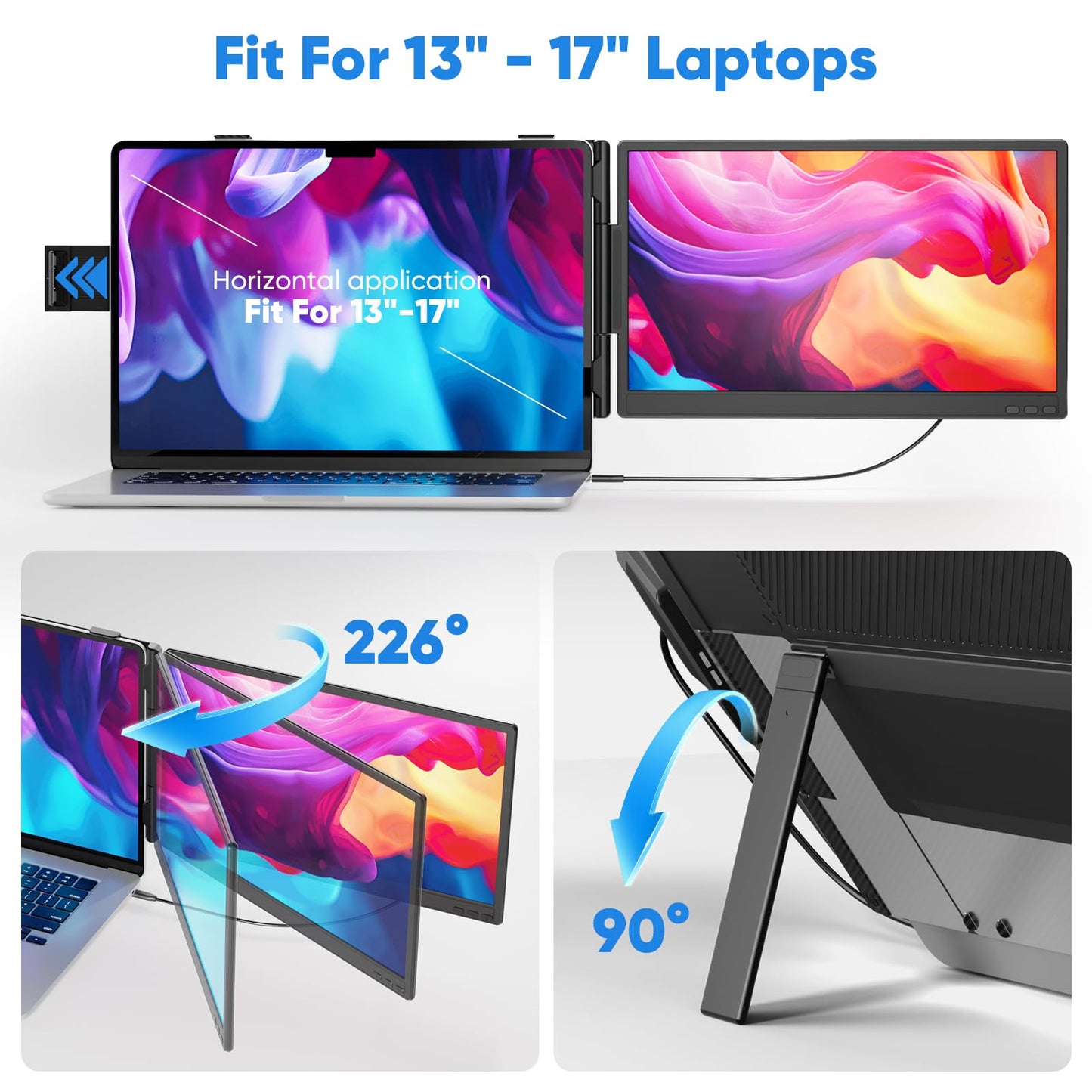 Laptop Screen Extender, 14” FHD 1080P Portable Monitor for Laptop, 0.27" Ultra-Thin Display with 100% sRGB, Dual Screen Extender for 13–17” Laptops, Plug & Play for Windows/Mac/Chrome/Android