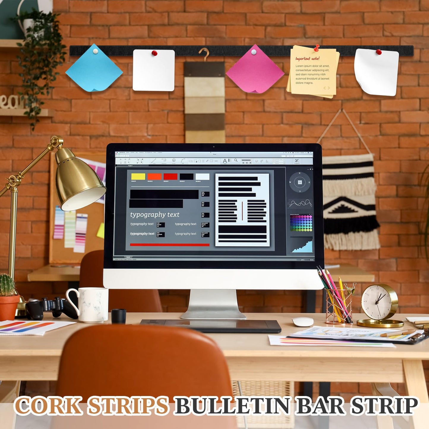 Mooliwe 4 Pcs 48" x 1" Foldable Felt Cork Strips Bulletin Bar Strip for Wall Bulletin Board Decoration, Notice Board Self Adhesive Cork Wall Decoration, Paste Note, Photo, Schedules, Office Home Decor