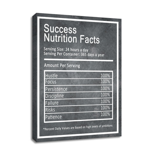 YSPCSUN Inspirational Wall Art for Office Decor Success Nutrition Facts Canvas Prints Framed Motivational Posters Positive Affirmations Artwork for Gym Men Bedroom Living Room 24x18 Inch