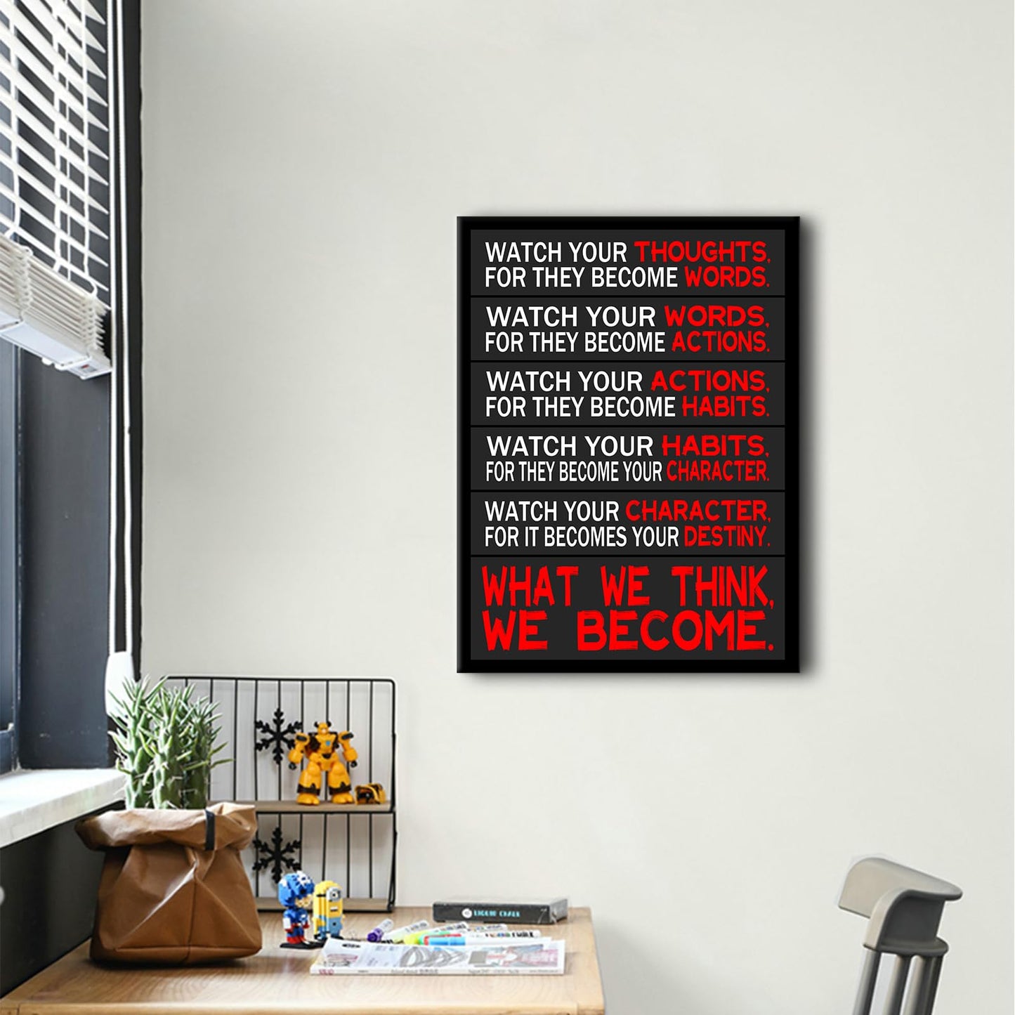 Motivational Canvas Wall Art Watch Your Thoughts Inspirational Poster Print Positive Quotes Pictures Painting Artwork for Home Office Bedroom Living Room Wall Decor Ready to Hang [18''Wx24''H]