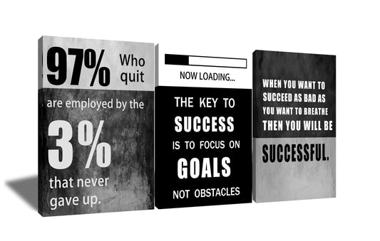QYHART Motivational Poster Success Inspirational Wall Art Canvas Paintings 3 Piece Picture Artwork Living Room Prints Wall Decor Decoration Wooden Framed Ready to Hang [72''Wx 36''H]