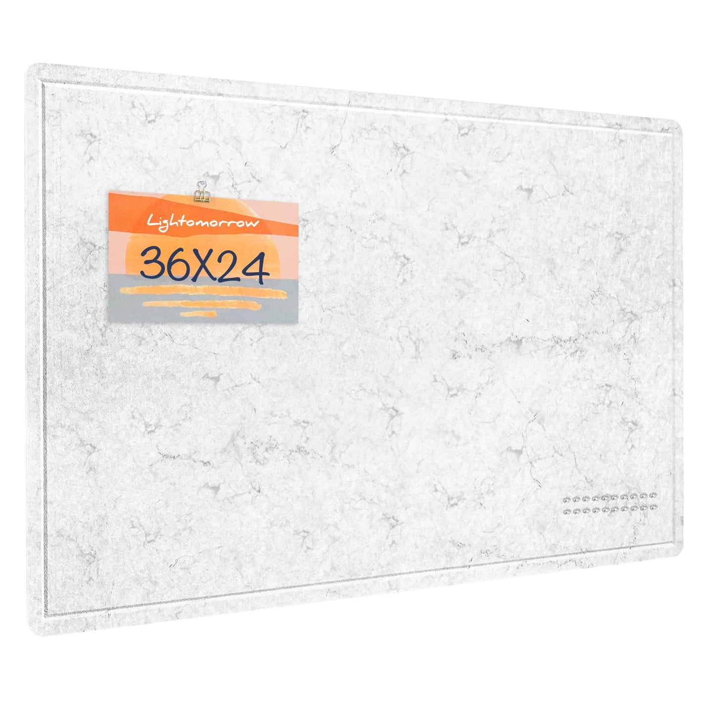 Lightomorrow Bulletin Board, 36 x 24 inches Felt Board - Decorative Pin Board, Cork Board Alternative for Wall, 3' x 2' Foldable Self-Adhesive Vision Board with 20 Pushpins - Marble White