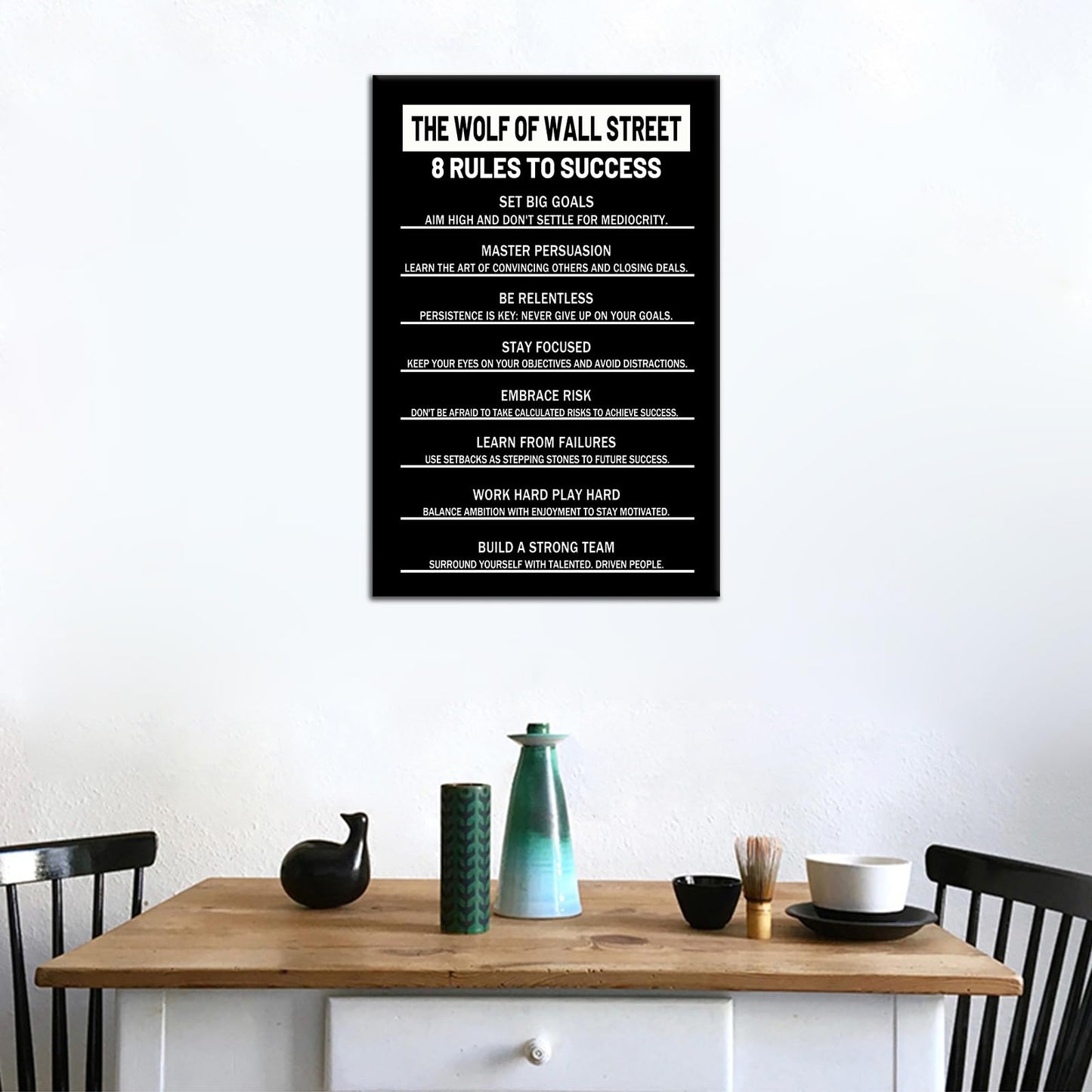 8 Rules to Success Inspirational Canvas Wall Art Motivational Positive Poster Print for Modern Modern Bathroom Bedroom Living Room Wall Decor Artwork Stretch and Framed [12''Wx18''H]
