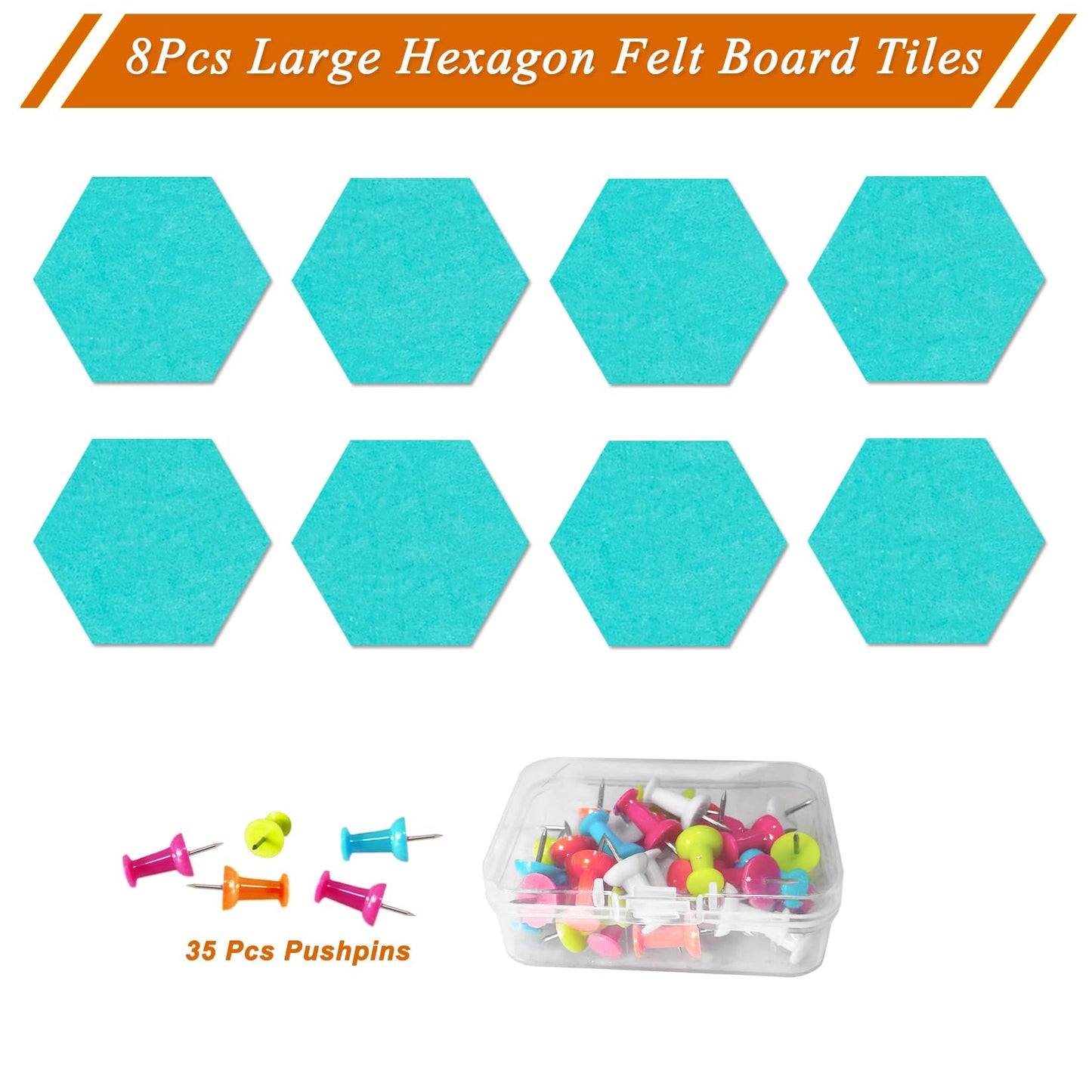HULAVO Large Hexagon Felt Cork Board Tiles, Self Adhesive DIY Felt Bulletin Board Pin Board with 35 Pushpins for Office School Home Wall Decor Stickers Memos Photos Display(Teal)