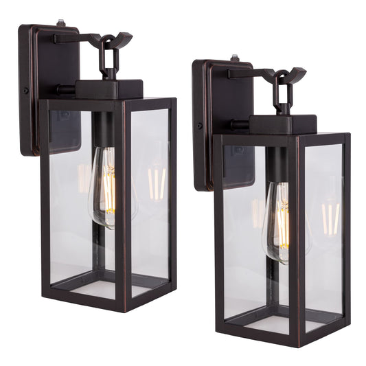 LIT-PaTH Outdoor Wall Lantern Sconce, Dusk to Dawn, Anti-Rust Metal, Glass Shade, 2-Pack, Oil Rubbed Bronze, E26 Base, Max 60W