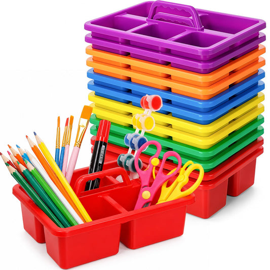 WILLBOND 12 Pcs Classroom Caddy with Handle Bulk Plastic Storage Caddy Organizer with 5 Compartment Portable Storage Bin for Pencil, Pen, Crayon, Marker, Home, Office, School Supply(Multicolor)