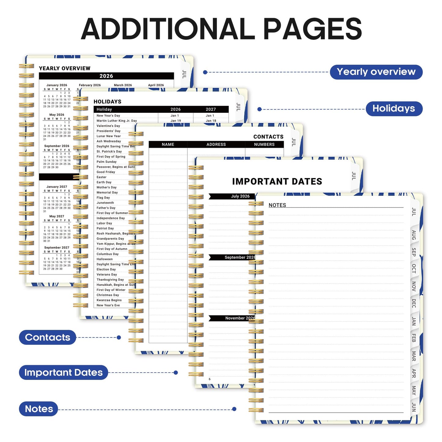 Planner 2026-2027, Academic Year Weekly and Monthly Calender Planner, from Jul 2026 - Jun 2027, Spiral Bound School Planning Book, Perfect for Teacher, Student, Women & Men, A5 (6.3" x 8.5"), Indigo Tulips
