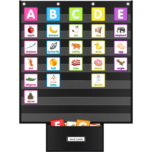 Standard Pocket Chart for Classroom 28"x28" Large 7 Pocket Charts with Card Storage Bag Sentence Strip Holder for Word Wall, Sight Words, Cards, Calendar, Daily Visual Schedule (Black)