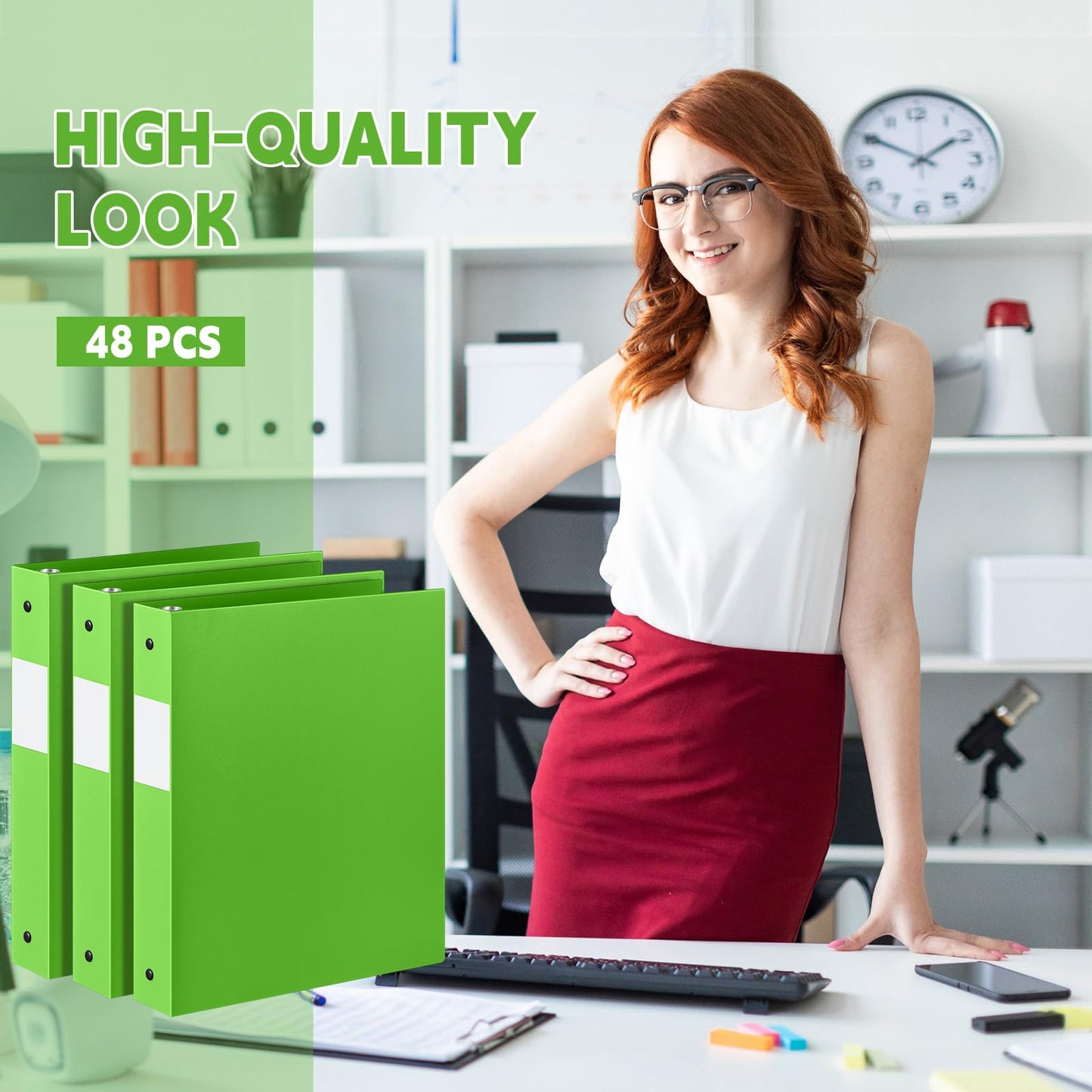 Henoyso 48 Pack 1 Inch 3 Ring Plastic Binders, Bulk Flexible PP Binders for Classroom & School Supplies, Letter Size 8.5 x 11, Holds 240 Sheets with Interior Pocket (Tender Green)