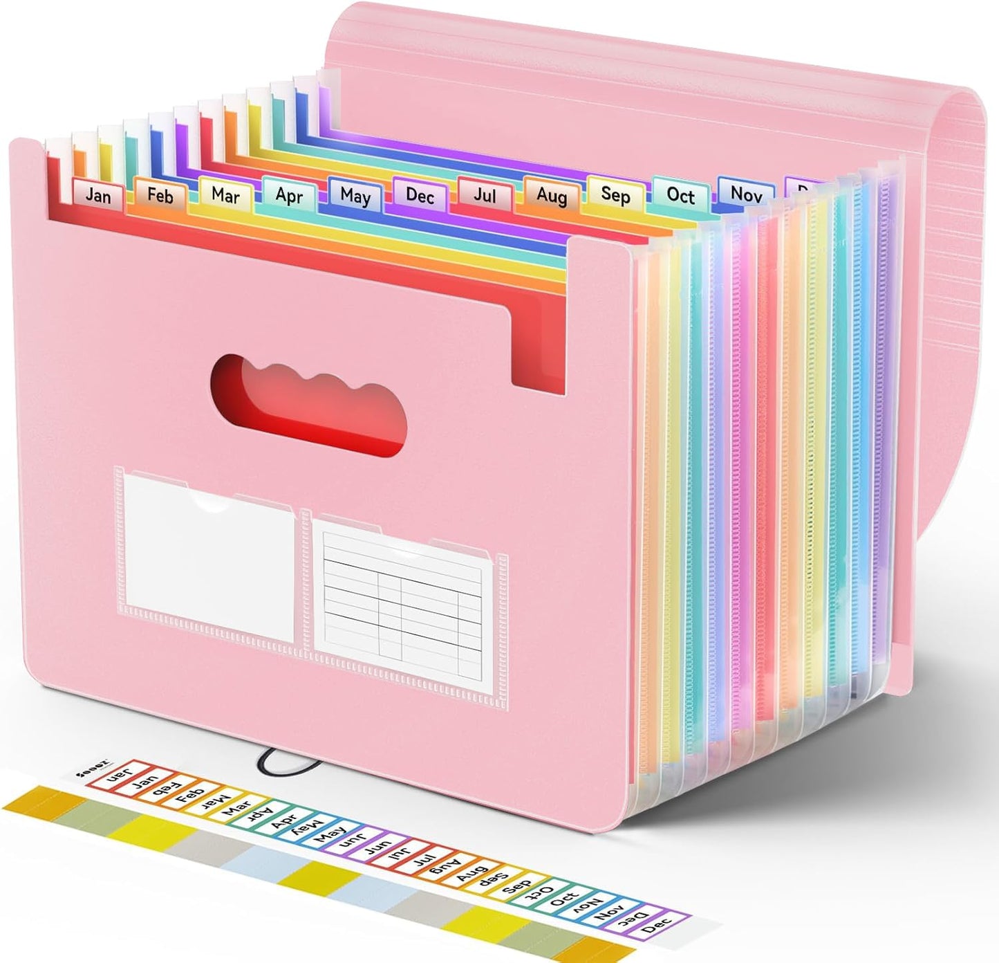 Sooez Accordion File Organizer, 13 Pockets Expanding File Folders, Portable Monthly Paper Bill Tax Receipt Organizer, Letter A4 Size Document Holder with Blank Labels
