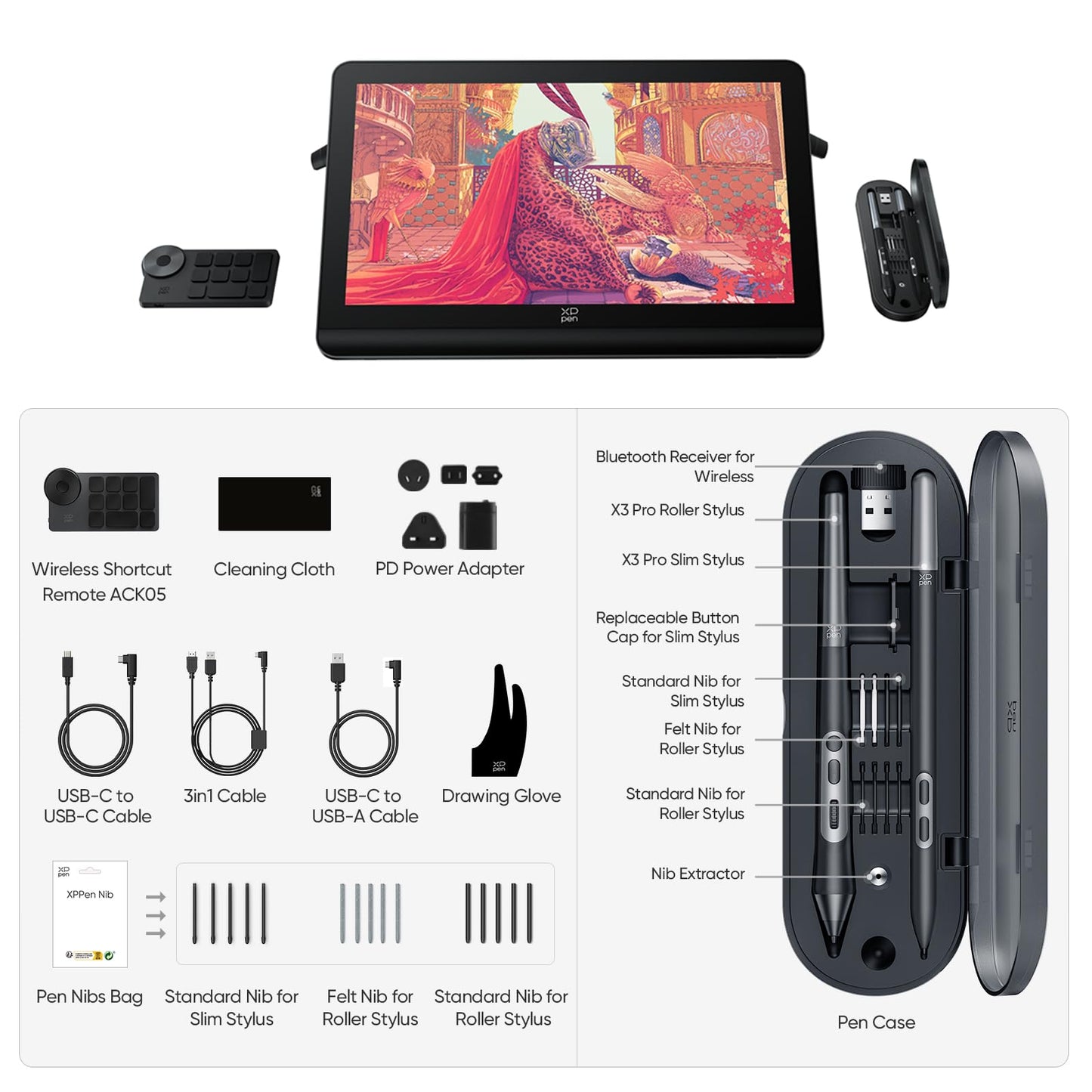 XPPen 4K UHD Artist Pro 19 Gen2 Drawing Tablet with Screen, 156% sRGB Graphic Tablet with 1.07 Billion Colors Anti-Glare Drawing Monitor with Dual 16384 Pen Pressure Stylus, Mini Keydial, 18.4"