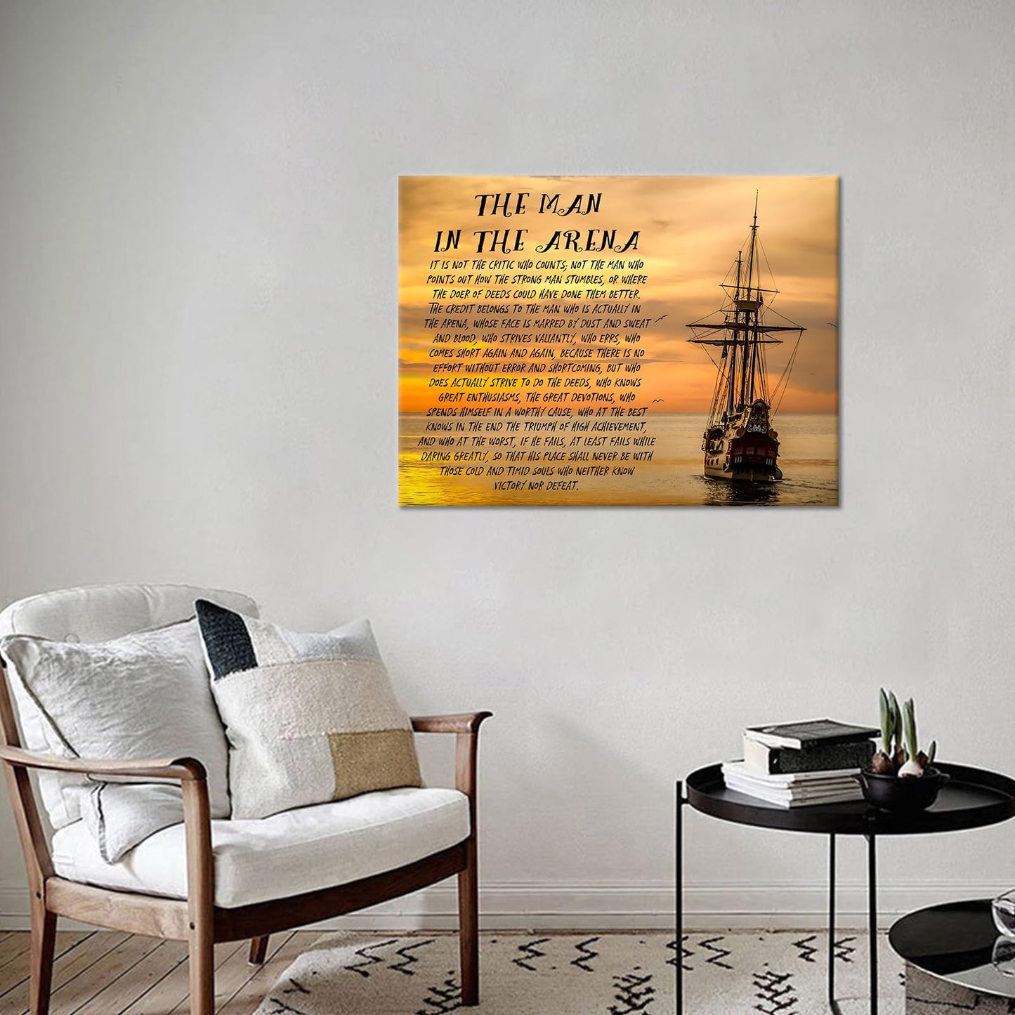 YSPCSUN Inspirational Posters for Office, The Man in the Arena Canvas Poster Single Panel Wall Decor for Home Office Dorm Classroom, Framed Canvas Art, 24x18inch