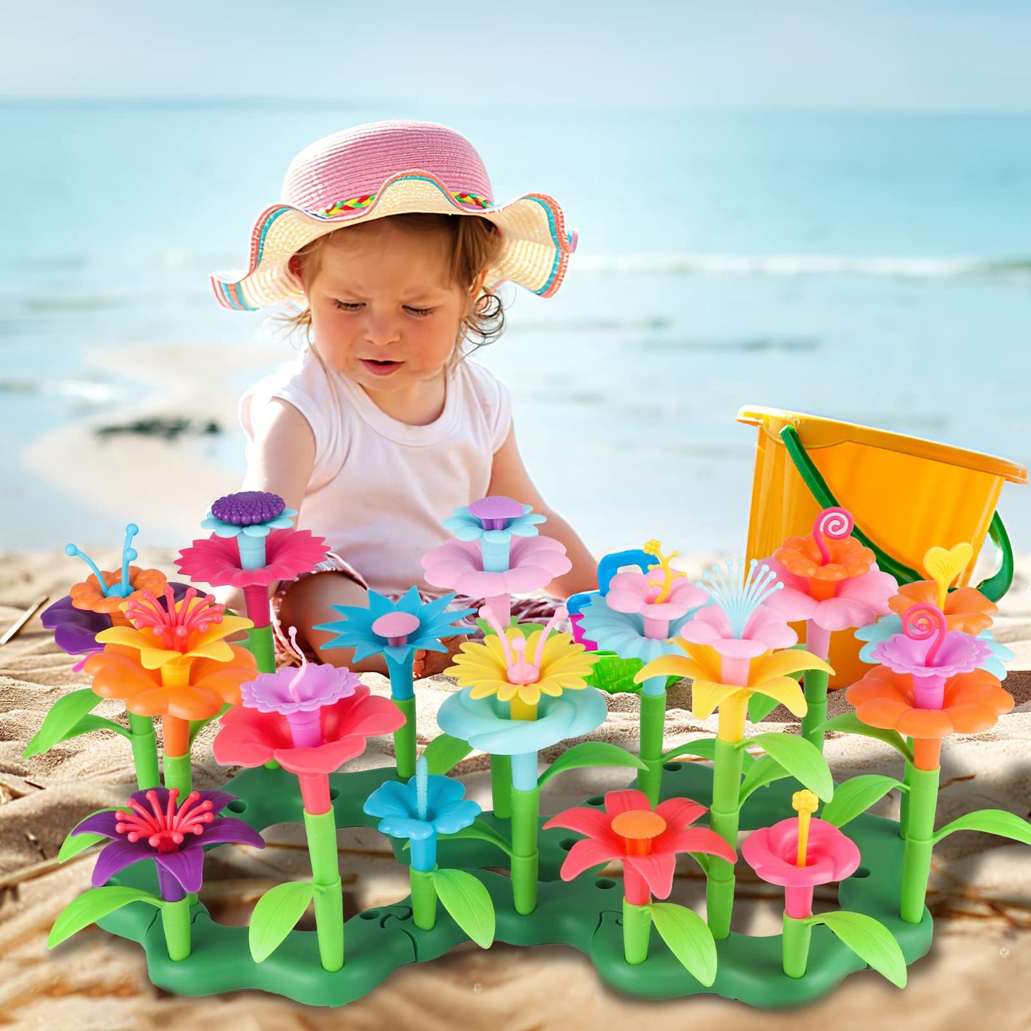 CENOVE Birthday Toys Gift for 3 4 5 6 7 Year Old Girls and Boys,Flower Garden Building Toy with Carry Box, STEM Toys for Preschool Children Educational Activity(130 Pcs)