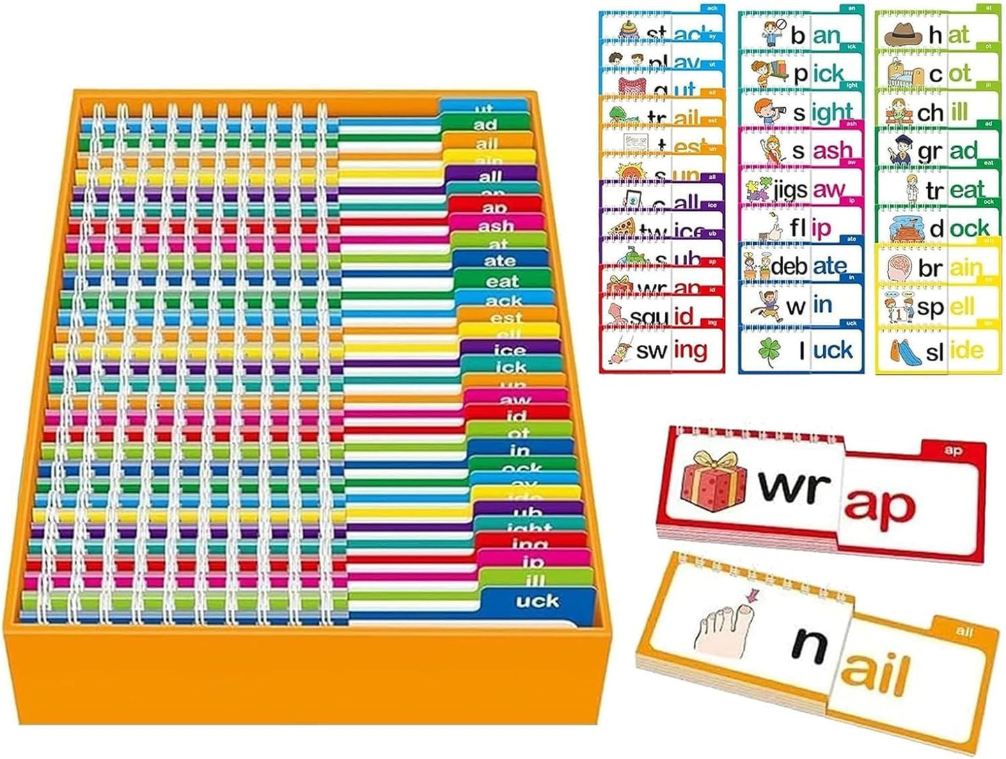 30 Read Word Families, Sight Words, ABC Phonics Flash Cards,Reading Learning Set, Educational Games for Kindergarten