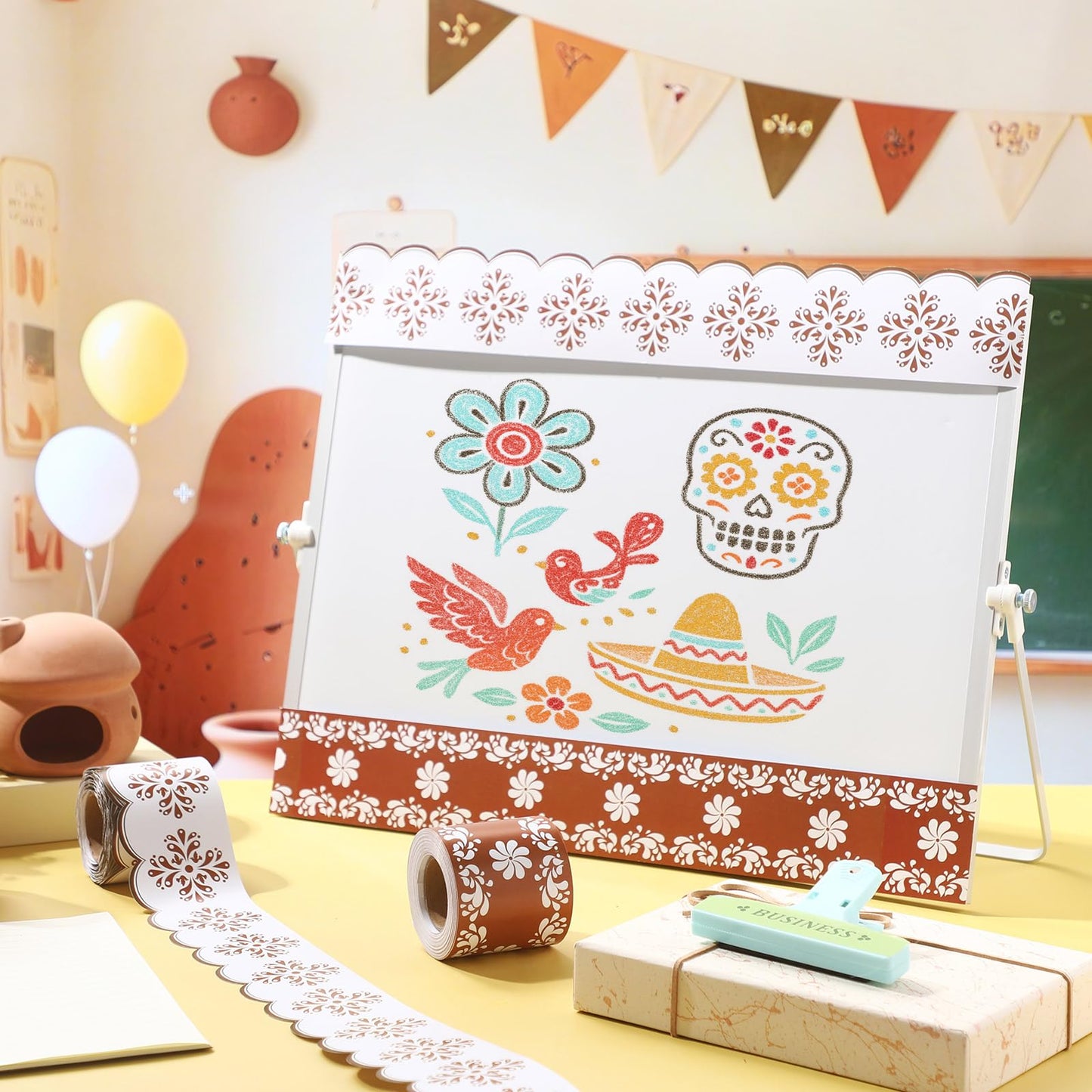 Trandraft 2 Rolls 65.6ft Mexican Bulletin Board Borders Cielito Lindo Bulletin Border Classroom Decorations Back to School Trim Borders for School Fiesta Office Cielito Lindo Party Decoration