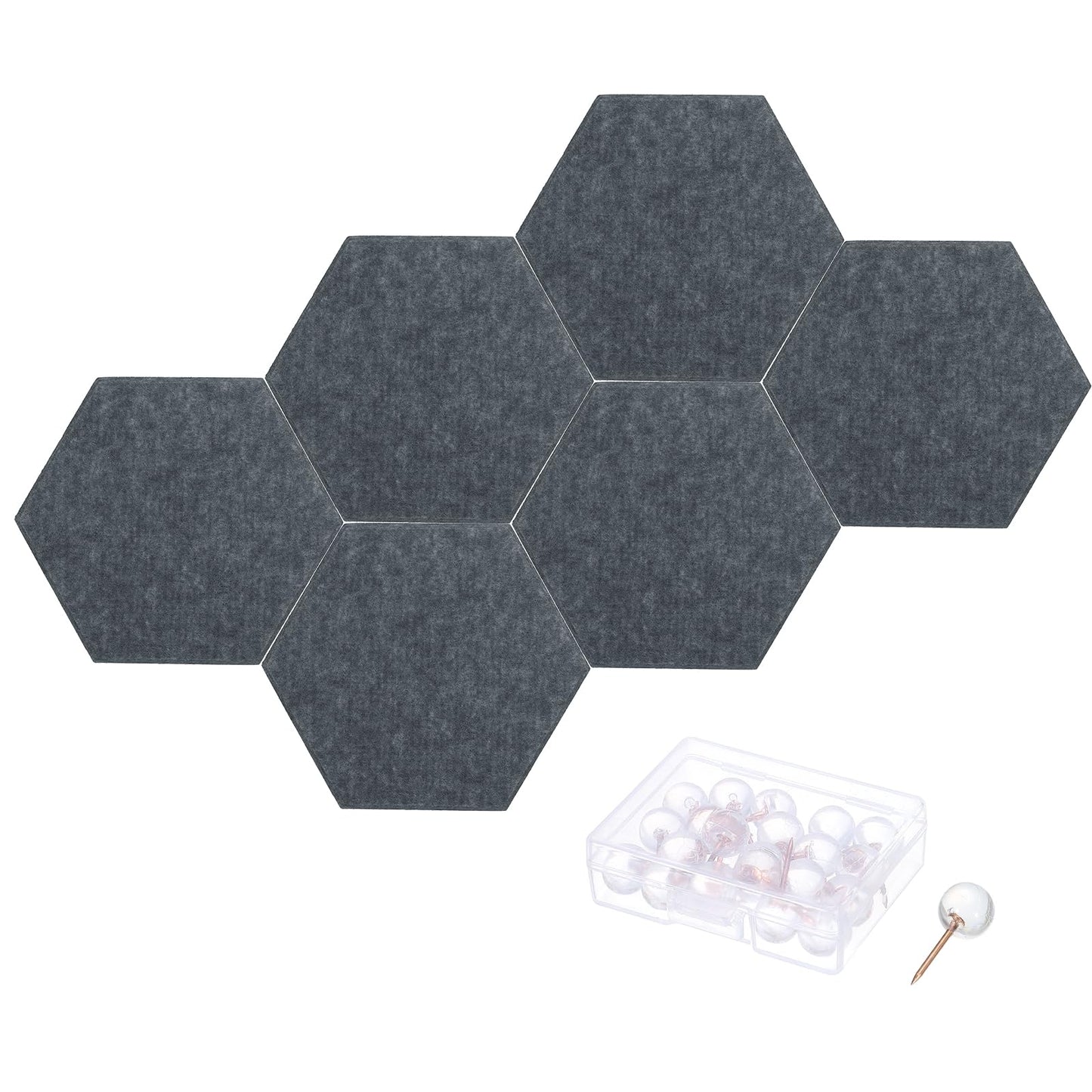 PATIKIL Felt Bulletin Board, 12"x10", 6 Packs Self Adhesive Hexagon Felt Tiles for Sound Proofing Wall Panels for Home Office Recording Studio,Game Room, Concrete Gray