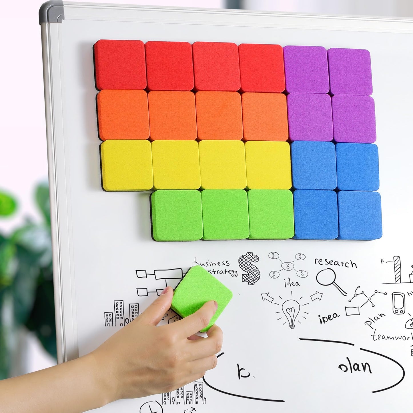 MaxGear Whiteboard Erasers, 48 Pack Magnetic Dry Erase Eraser, Mini Whiteboard Cleaning Pads for Classroom, Chalkboard Wiper Teacher Supplies for School, Office, Home, 6 Rainbow Color Set, 2 x 2 Inch