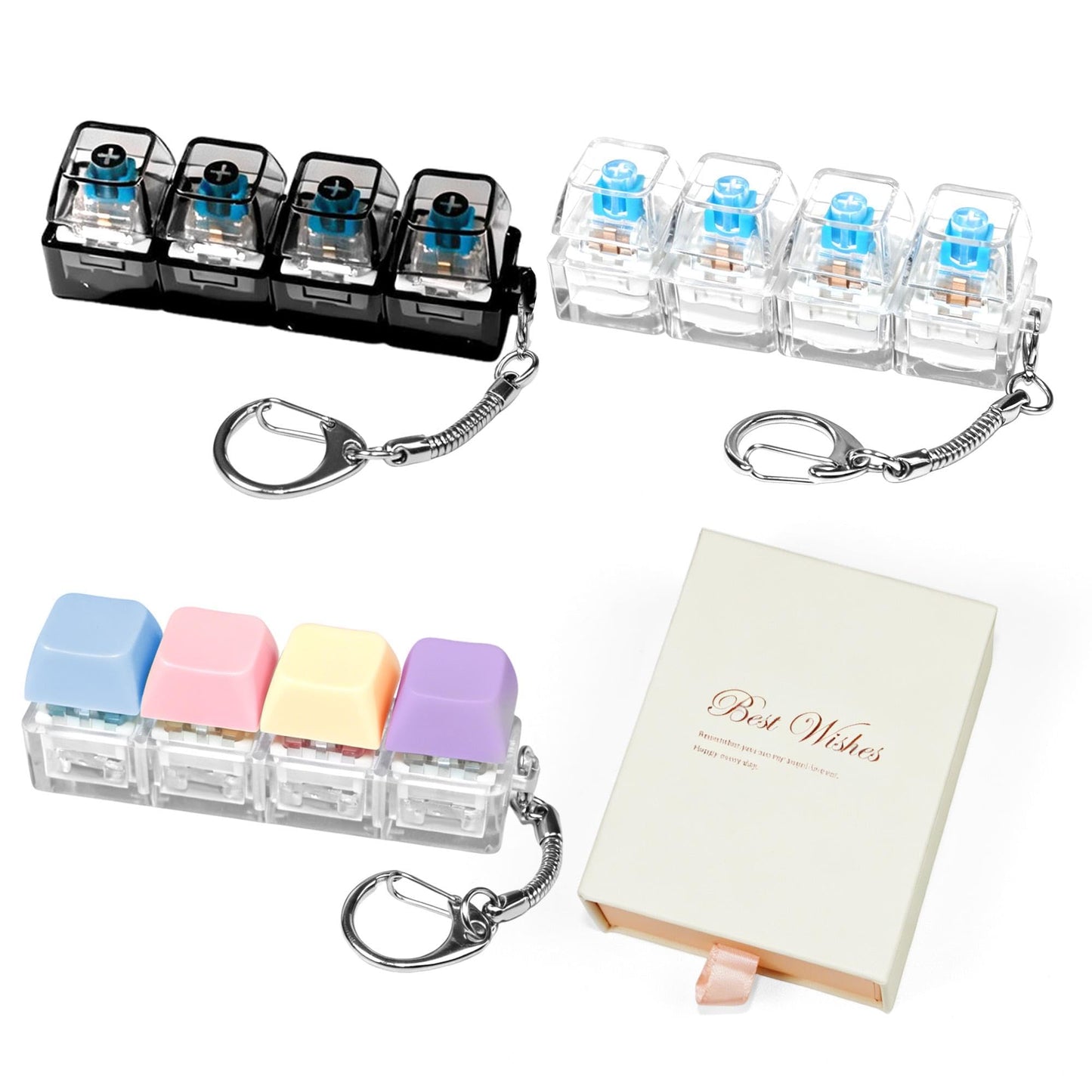 3 PCS Keyboard Fidget Click ,Keyboard Fidget Keychain 3-in-1 Keyboard Decompression Button Finger Clicker (Colorful)