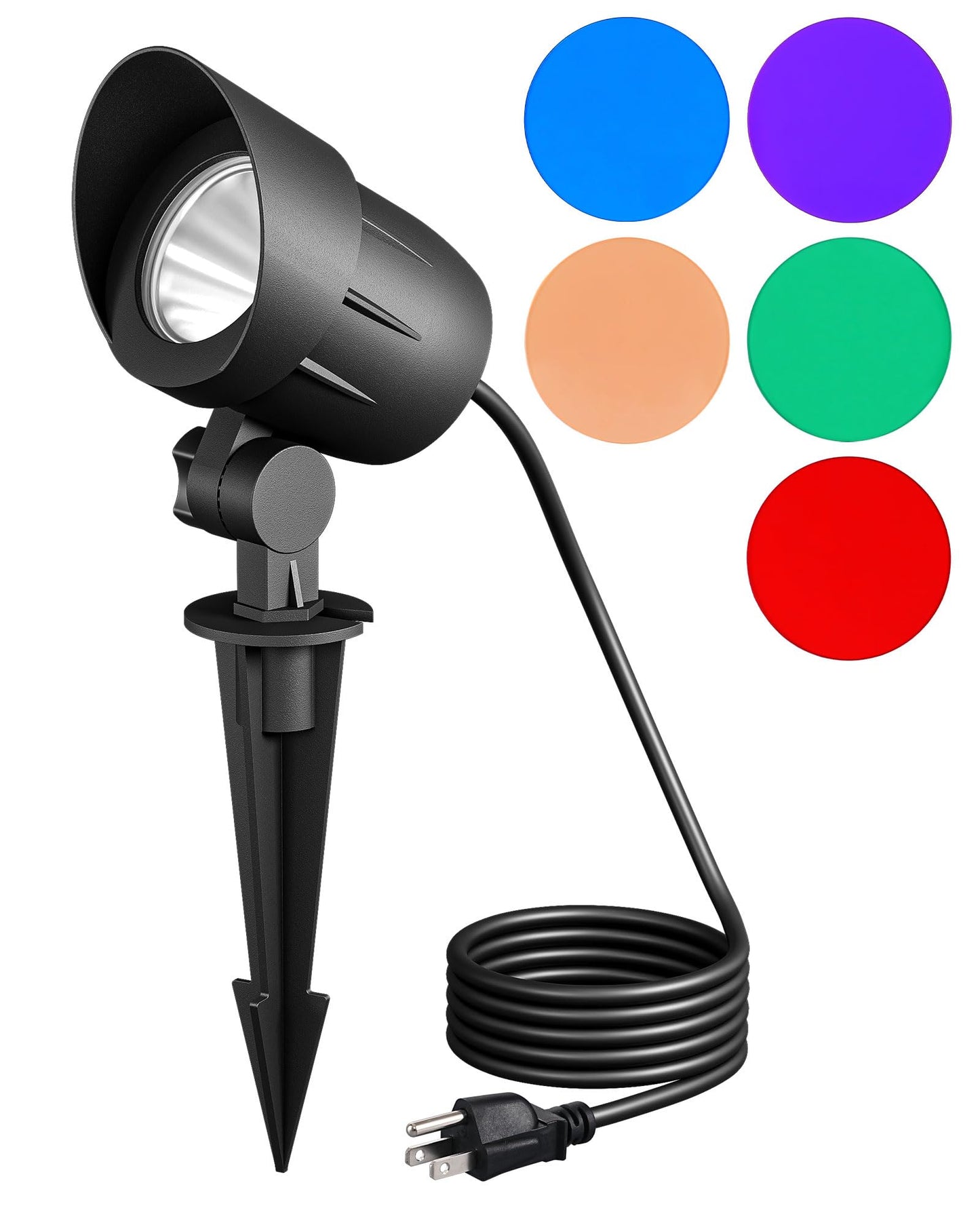 EDISHINE 120V Outdoor LED Spotlight, 10W 900LM, IP65, Aluminum, Black, Model HGSL14A, with 5 Lenses for Holiday Lighting