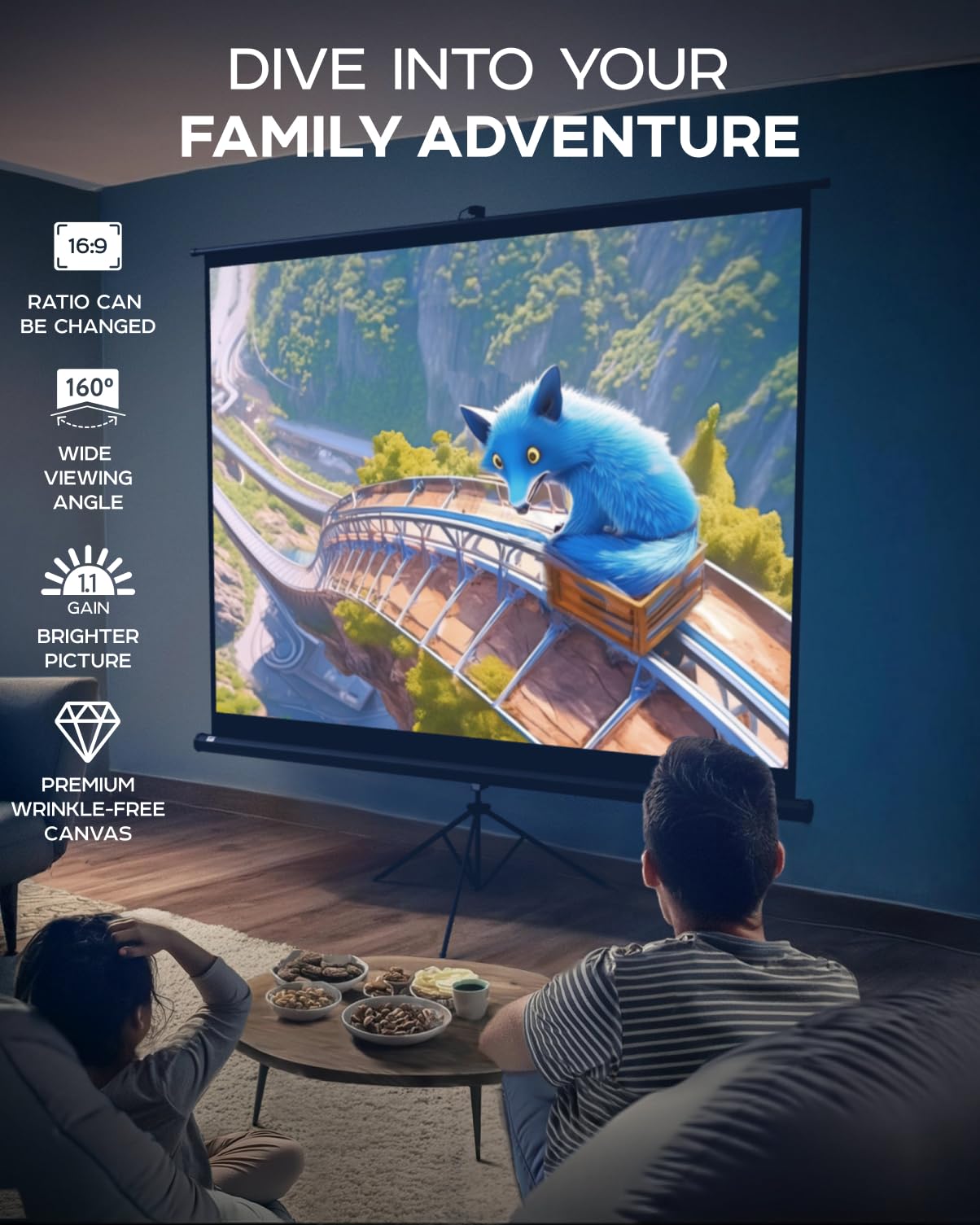 PropVue Projector Screen with Stand 100 inch - Indoor and Outdoor Projection Screen for Movie or Office Presentation - Adjustable from 16:9 to 4:3 HD Premium Wrinkle-Free Tripod Screen