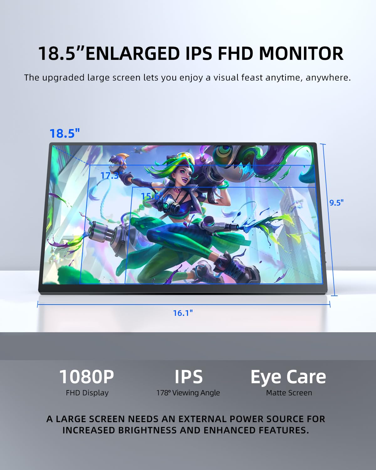 UPERFECT Portable Monitor 18.5" 120HZ 125% sRGB Portable Laptop Monitor w/VESA & Stand, FreeSync HDR Gaming Monitor, 350Nits USB-C & MINI HDMI Travel Second Screen for Laptop, PC, Game Consoles