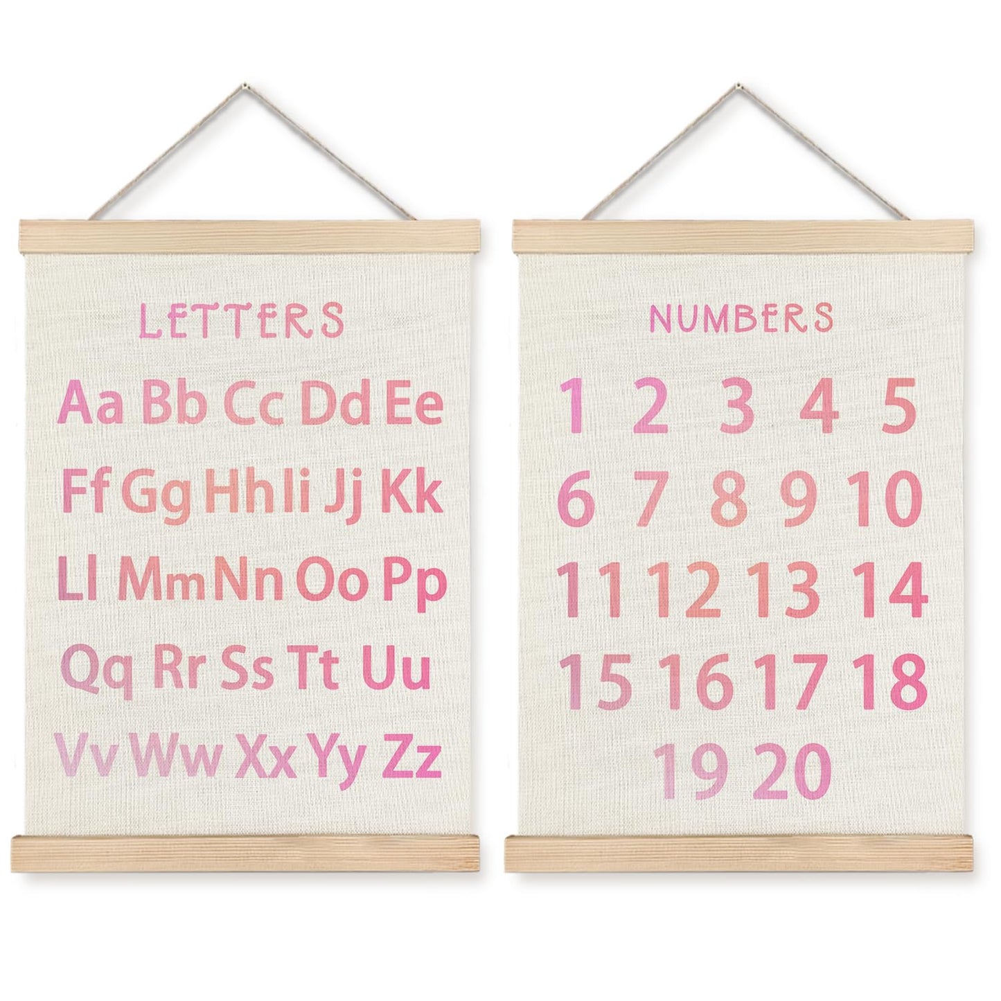 Supwhd Classroom Wall Decor, Numbers and Alphabet Educational Wall Art Poster, Alphabet ABC Numbers from 1 to 20 Poster Wall Decor for Toddler Kids Room Playroom Classroom, 12x16 Set of 2（Pink）