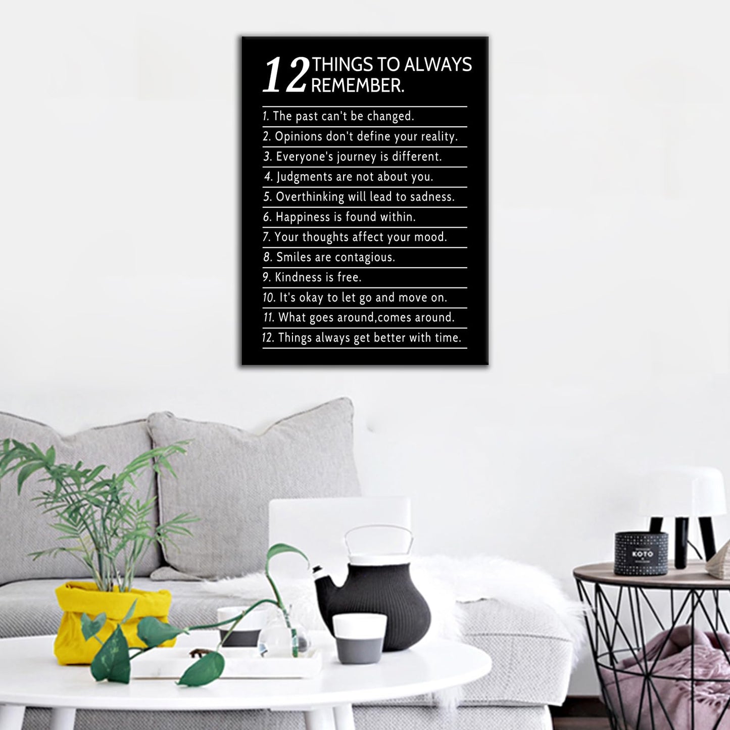 DINGFUN Inspirational Posters for Office 12 Things to Always Remember Canvas Wall Art, Black White Quote Single Panel Wall Decor for Home Office Dorm Classroom 24x18 Inch