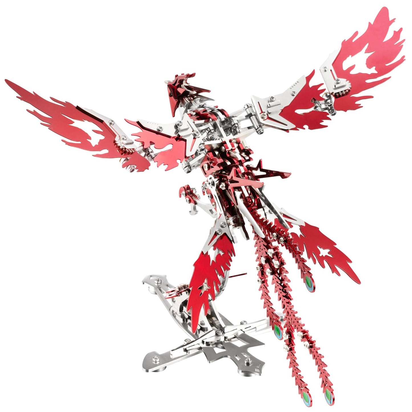 OreilleStar 3D Metal Ornithopter Puzzles for Adults Model Kits DIY Assembly Mechanical Phoenix Stainless Steel Animal Bird Toy Building Block Birthday Gifts for Men Women (Red Phoenix)