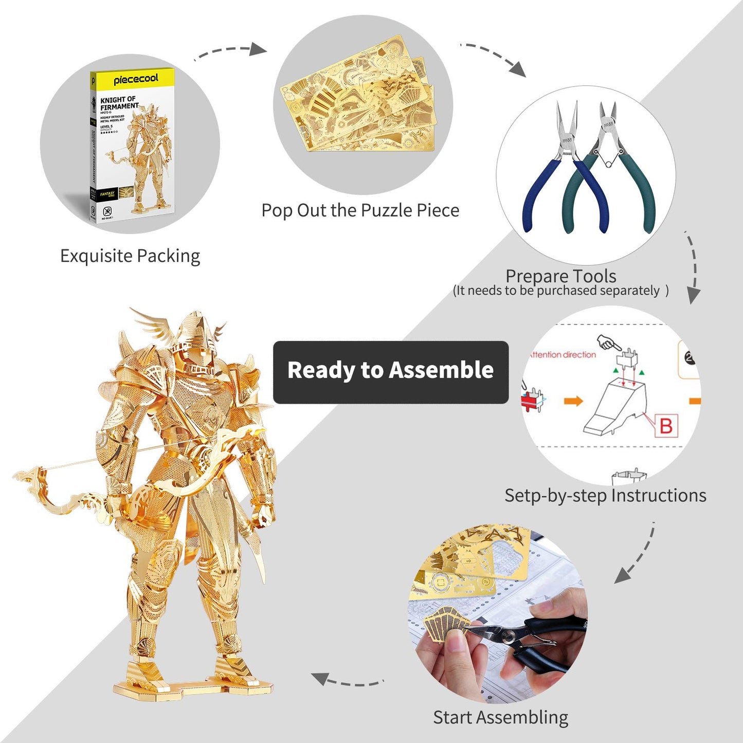 Piececool 3D Figure Mecha Model Kits-Knight of Firmament, 3D Metal Puzzle DIY Craft Kit for Adults Stress Relief, Great Birthday Gifts, 134 Pcs