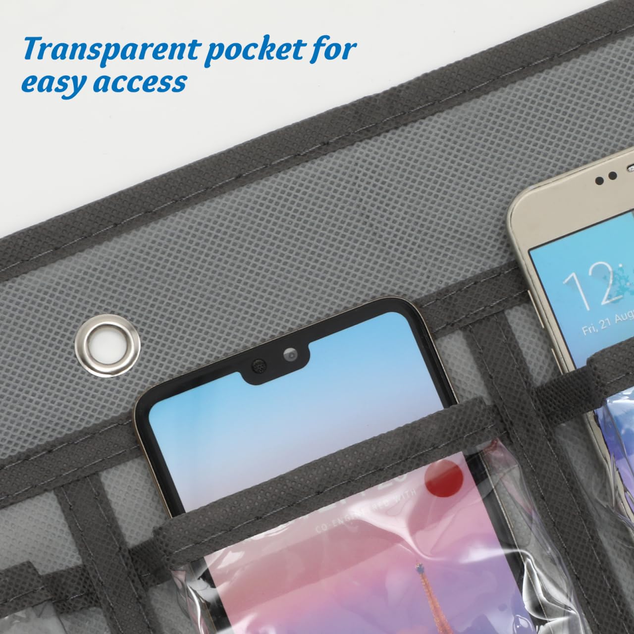 DOITOOL 24 Clear Pockets Classroom Pocket Chart for Cell Phones, Over the Door Hanging Organizer, Transparent Cell Phone Holder Organizer for Classroom, Calculator Pouch, Wall Jewelry Storage