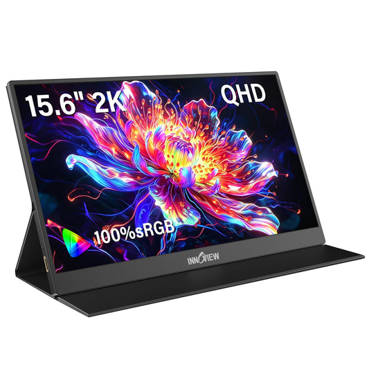 InnoView 2K Portable Monitor for Laptop 15.6" 2560×1440 QHD 100% sRGB Built-in Speaker USB C Standard HDMI External Second Screen for Mac Laptop Phone PS4/5 Xbox Switch