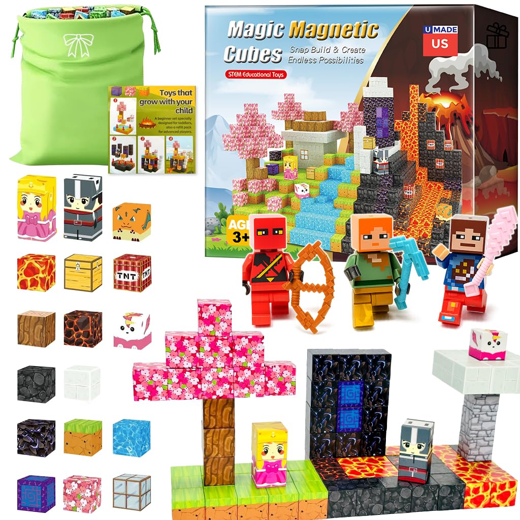 uMadeUs Magic Portal 150pc Magnetic Blocks Building Set – Puzzle Cubes as STEM Toys for Kids Ages 3+ – Creative Educational Sensory Construction Tiles for Boys & Girls