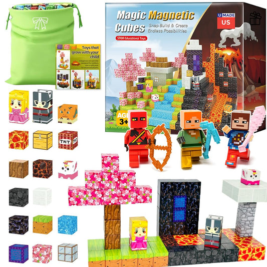 uMadeUs Magic Portal 150pc Magnetic Blocks Building Set – Puzzle Cubes as STEM Toys for Kids Ages 3+ – Creative Educational Sensory Construction Tiles for Boys & Girls