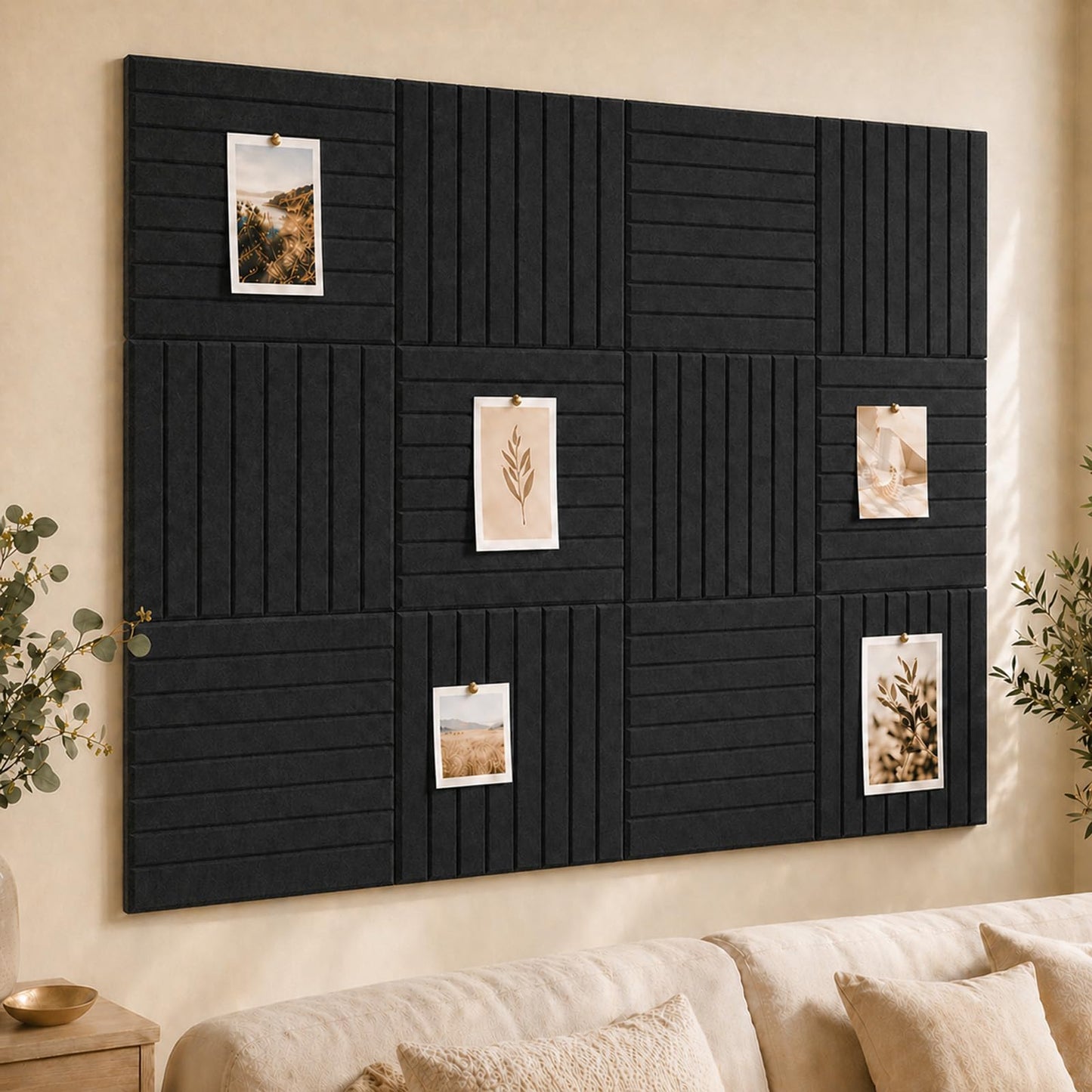 Baysola Stripe Felt Bulletin Board Panels 48 x 36 Inch Self Adhesive Wall Tiles Cork Board Alternative for Office Classroom Photos Notes 12 Pack