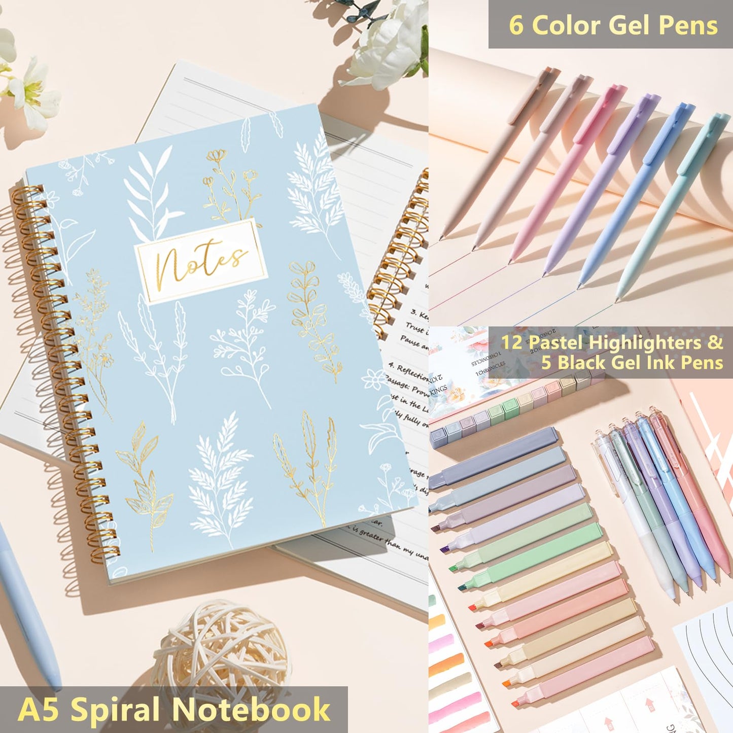 Bible Study Supplies Journaling Kit for Women with Bible Cover Case, Christmas Christian Gifts for Women Mom, Bible Study Tools Accessories Set w/Highlighter Pen, Pencil Case Notebook Annotation Kit