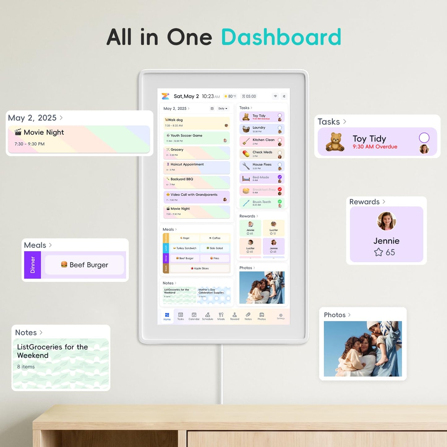 Westsee 15.6" Digital Calendar, No Subscription Smart Family Planner, Interactive Touchscreen Electronic Wall Calendar, Photo Display, Meals, Chore Chart & Tasks, Wall & Desk Mountable (White)