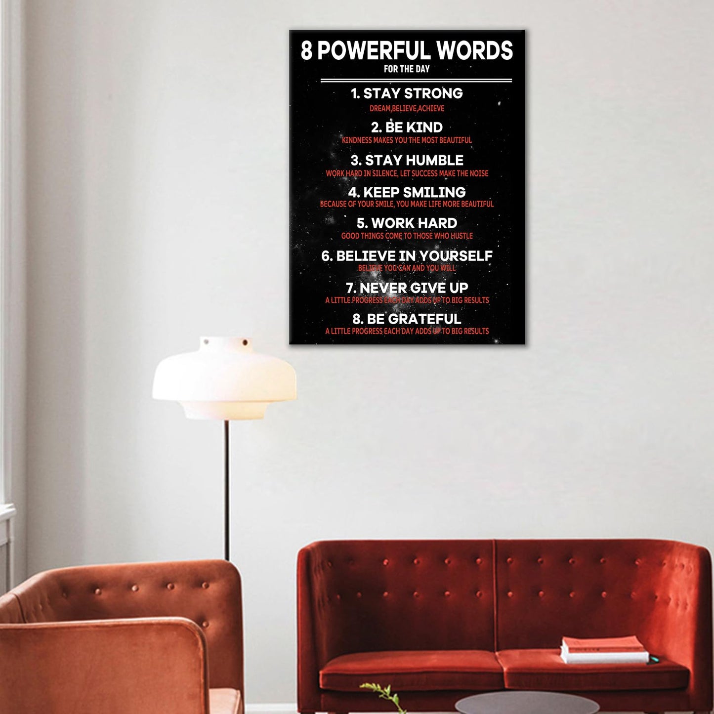 Inspirational Canvas Wall Art Motivational 8 Powerful Words Quotes Poster Print Rules Signs Picture Painting for Modern Home Bedroom Teens Room Office Artwork Stretched and Framed [18" W x 24" H]