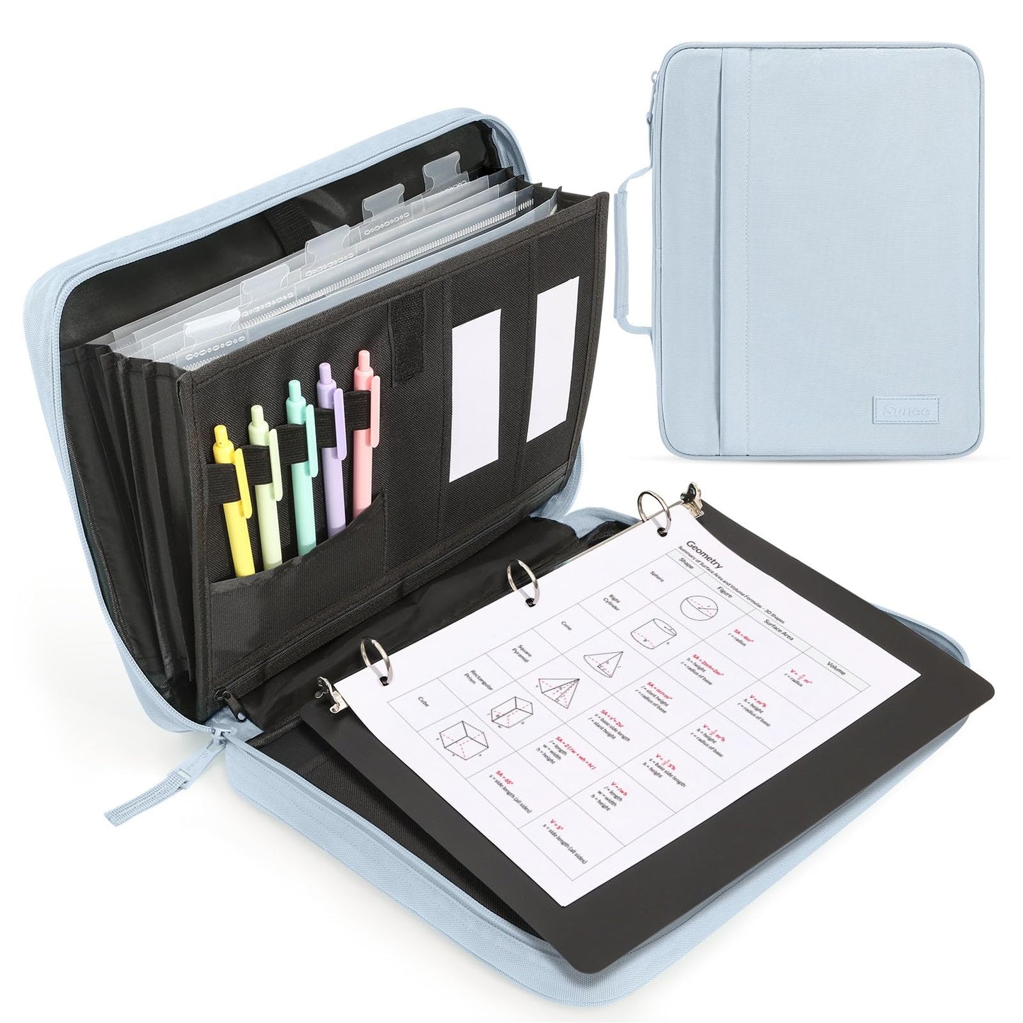 SUNEE Zipper Binder 1 Inch, Removable 3-Ring Binder, 175-Sheet Capacity, 5-Tab Dividers Expanding File Folder, Small Binder Bag Organizer Storage for Student School Classroom Supplies, Dusk Blue