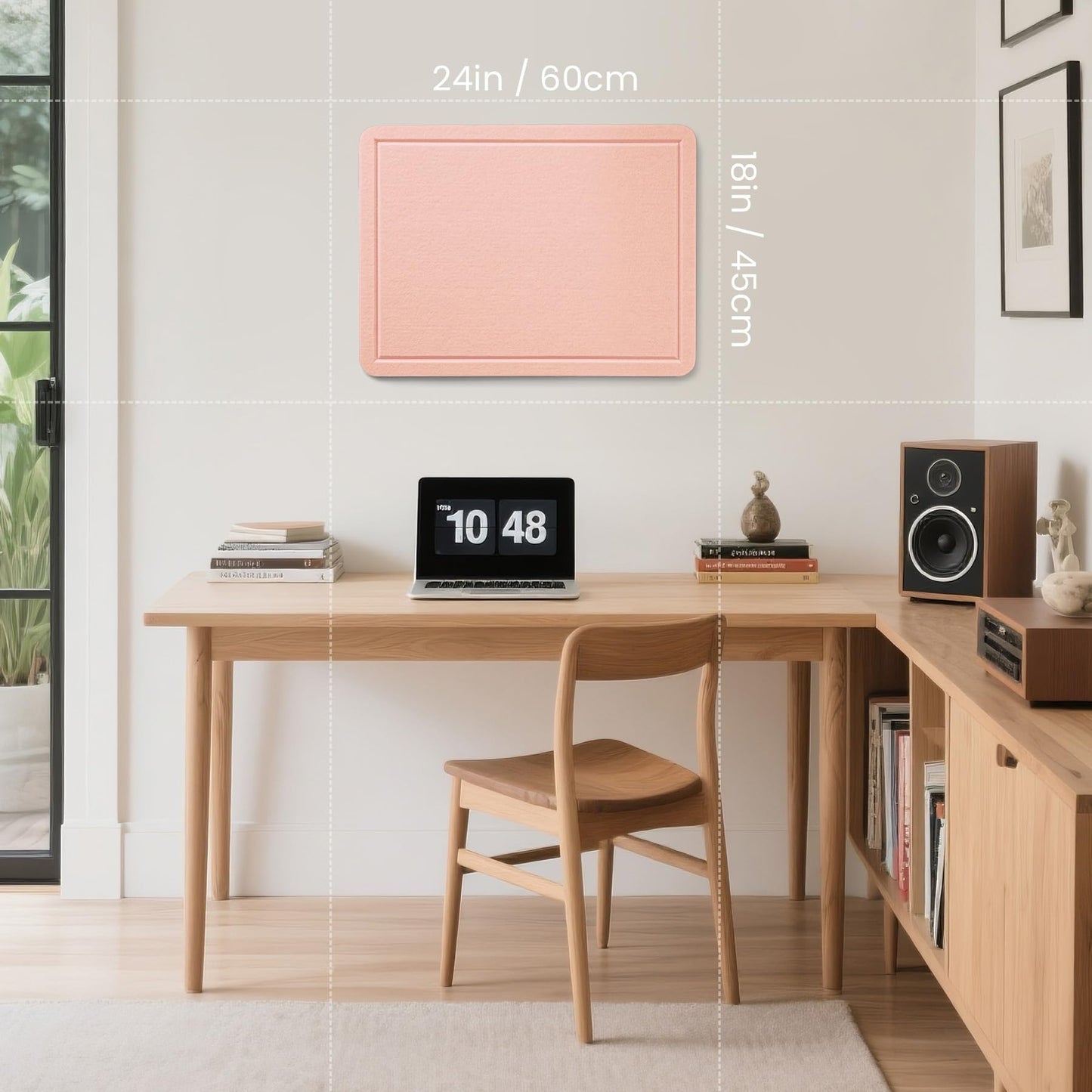 Lightomorrow Bulletin Board, 24 x 18 Inches Cork Board Alternative Decorative Felt Pin Board with Safe Removable Adhesives & 22 Push Pins for Home Office Classroom Walls-Light Coral
