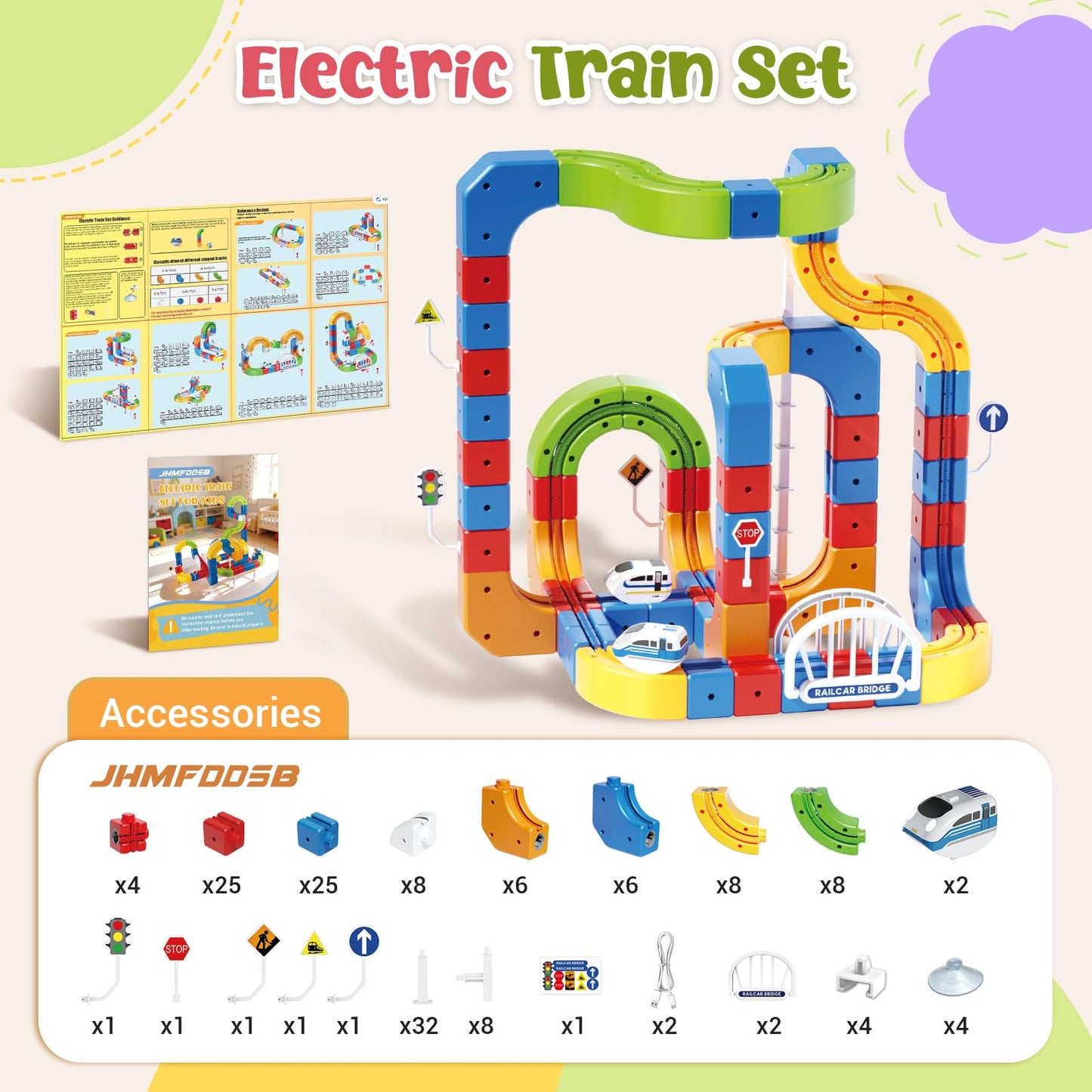 Electric Train Set for Kids, 147PCS (90 Track+2 Motorized Trains) 3D Gravity-Defying Cube Track, STEM Electric Train Set Educational Birthday Gift with Building Poster for Boys Girls Ages 3 4 5 6 7 8