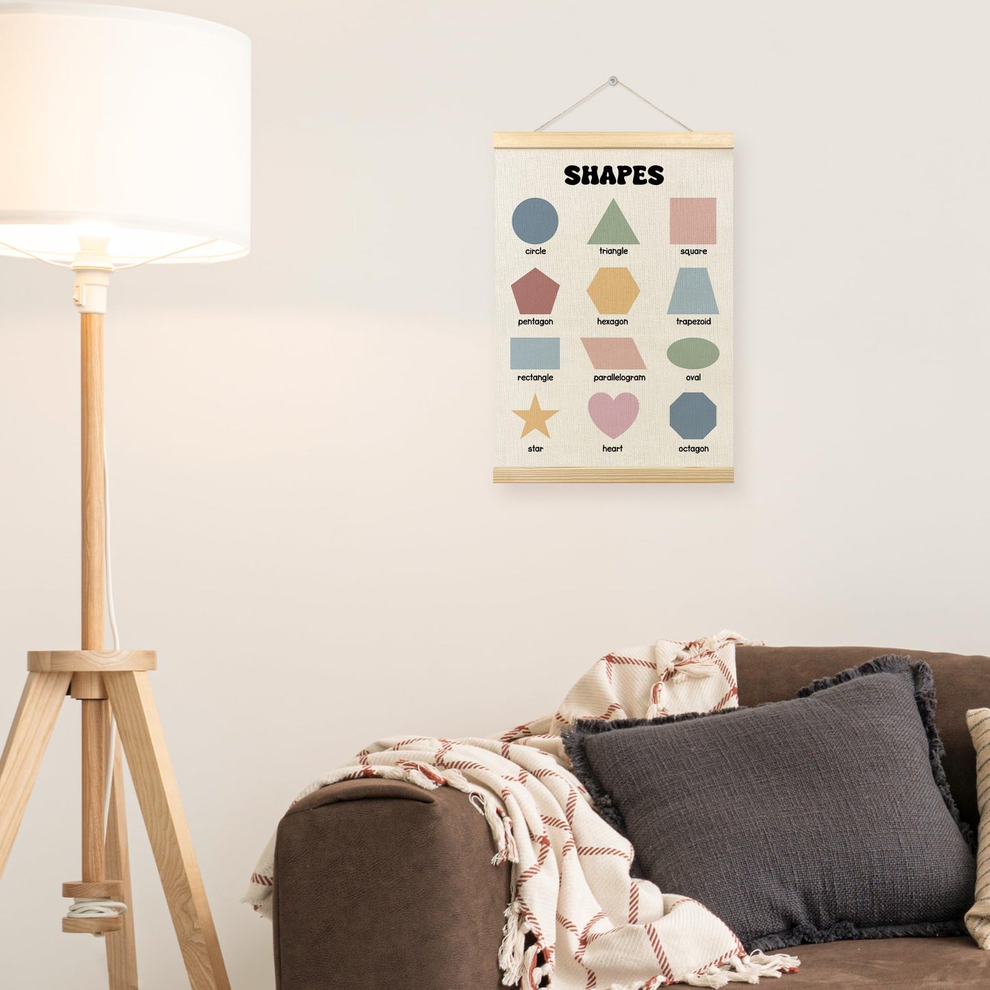 TLESKE Boho Classroom Shapes Chart Poster Hanger Frame, Homeschool Hanging Wall Art Decor for Toddlers Kids Room Nursery Playroom, Preschool Prek Learning Educational Poster Print Banner, 12x16