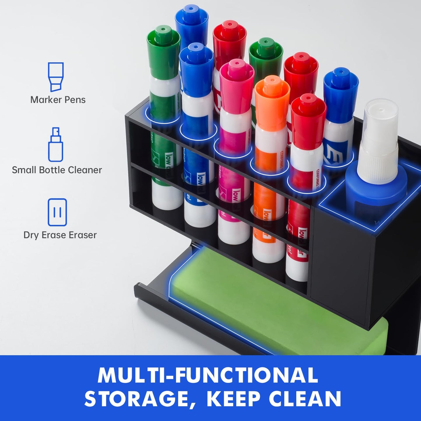 Banafich Black Magnetic Dry Erase Marker Holder for Whiteboard, Acrylic Magnet Pen Holder Wall Mount, Black Magnetic Pencil Holder Cup for Refrigerator Fridge, Office, Locker Accessories for Classroom