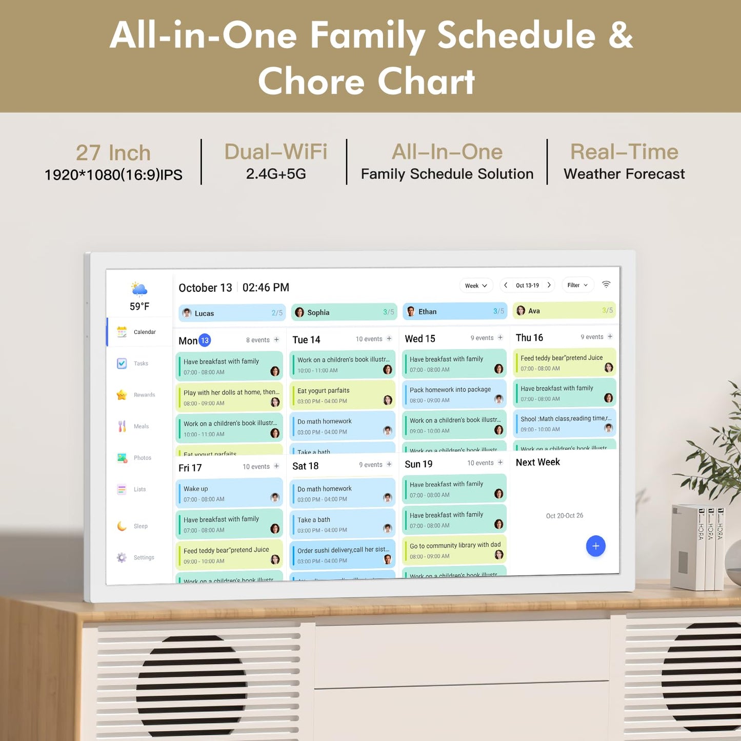 27" Smart Digital Calendar for-Family-Meal-Planner - Electronic Wall Calendar for Business Chore Chort, HD Touchscreen Display, Star Rewards, Sync Online Calendars, Desk Mountable, Gifts for Mom Dad