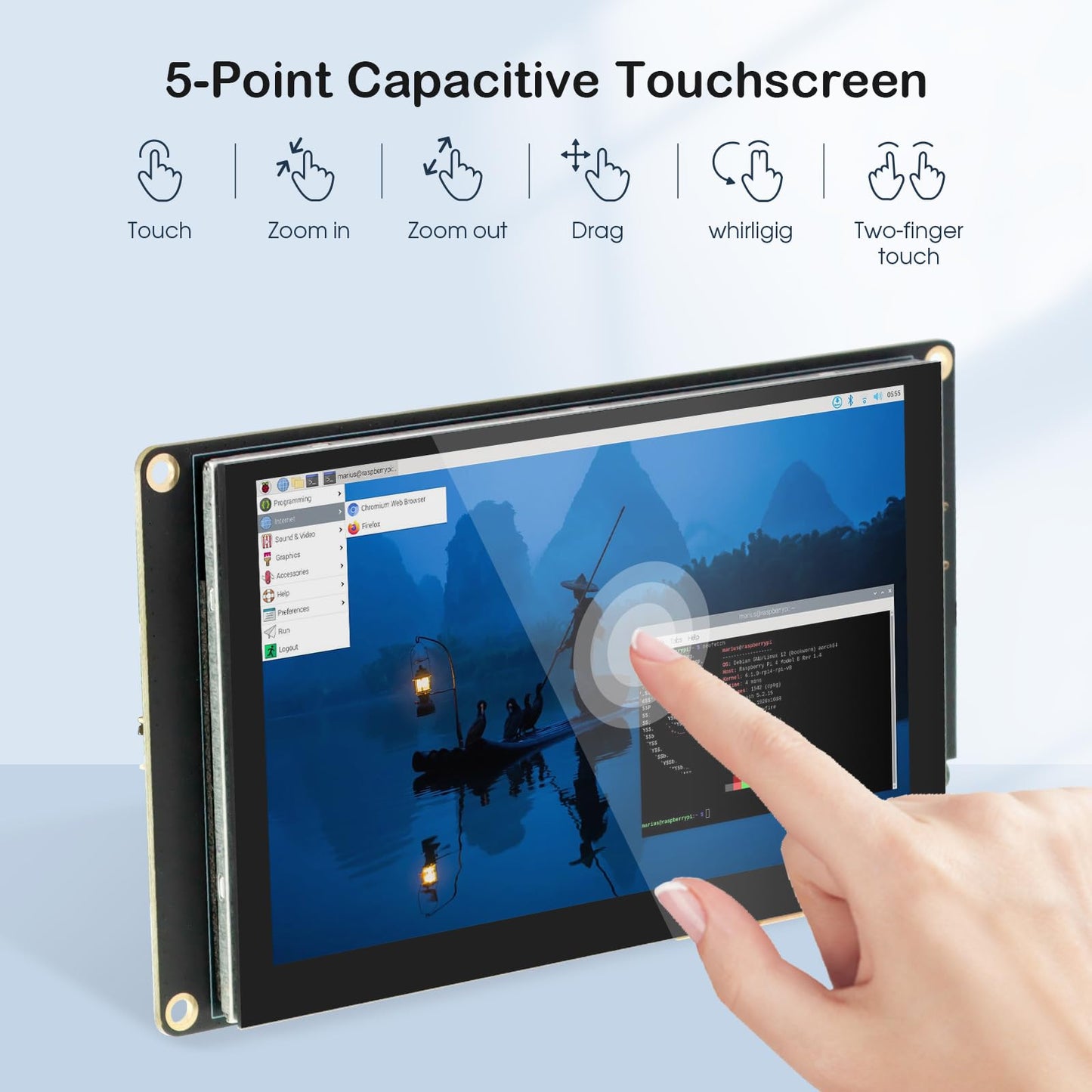 ELECROW 5 Inch Mini Touchscreen Monitor, TN Capacitive 5-Point Touch Screen 800×480 HD LCD Display Compatible with Raspberry Pi 5/4/4B/3B+/3B/B+, PC, Laptop, Driver-Free